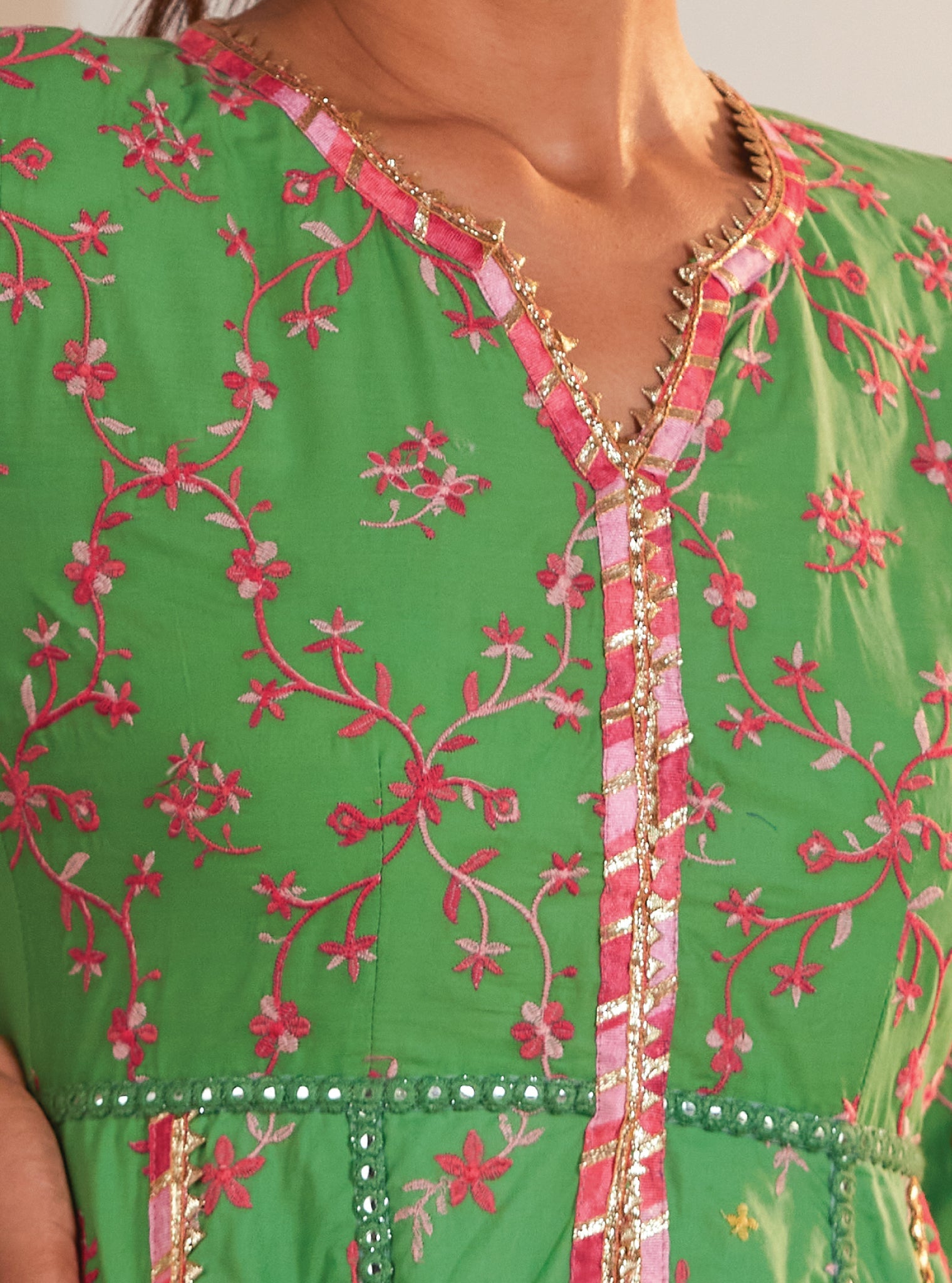 Ayla Supima Cotton Green Anarkali Kurta Set