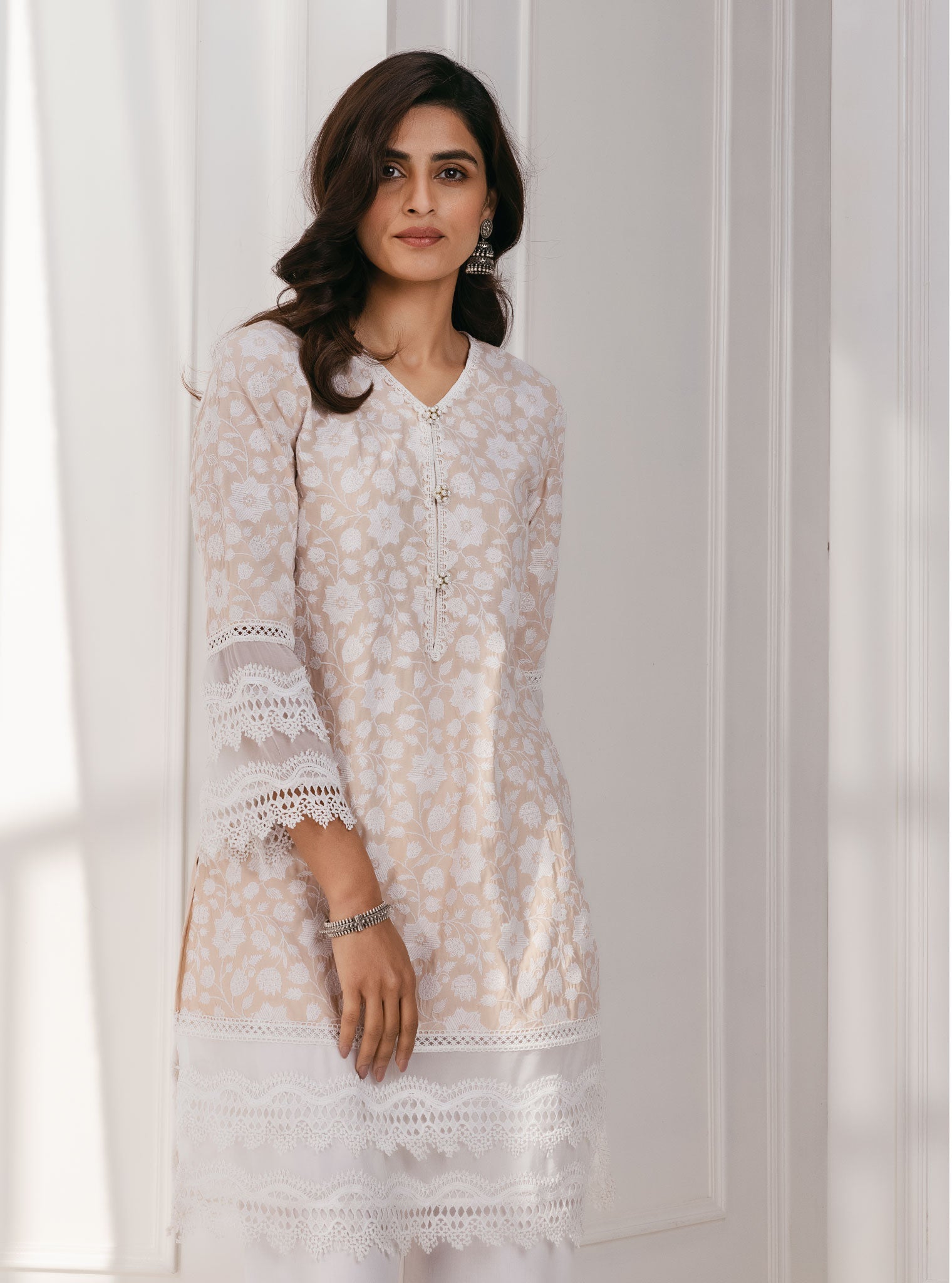 Barog Supima Cotton Beige Kurta with Palazzo Set