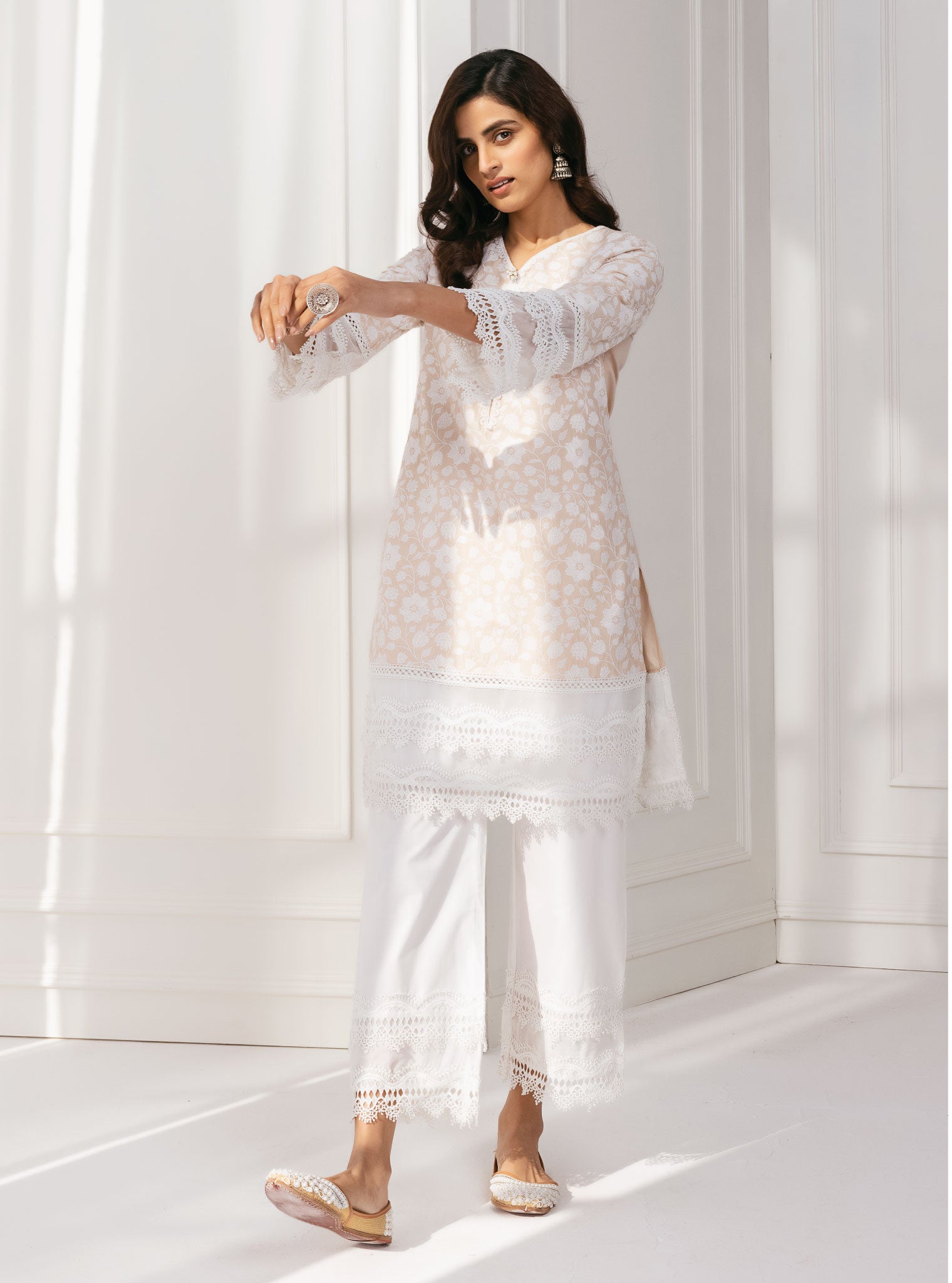 Mulmul Supima Cotton Barog Beige Kurta