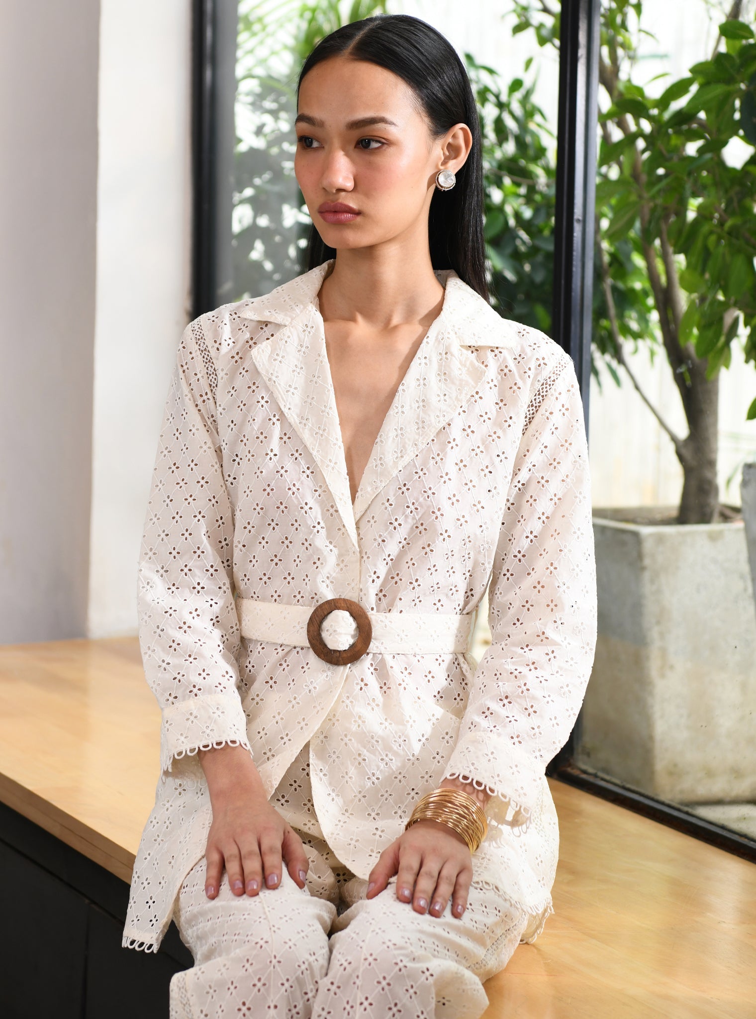 Bergenia Supima Cotton Off White Co-ord Set