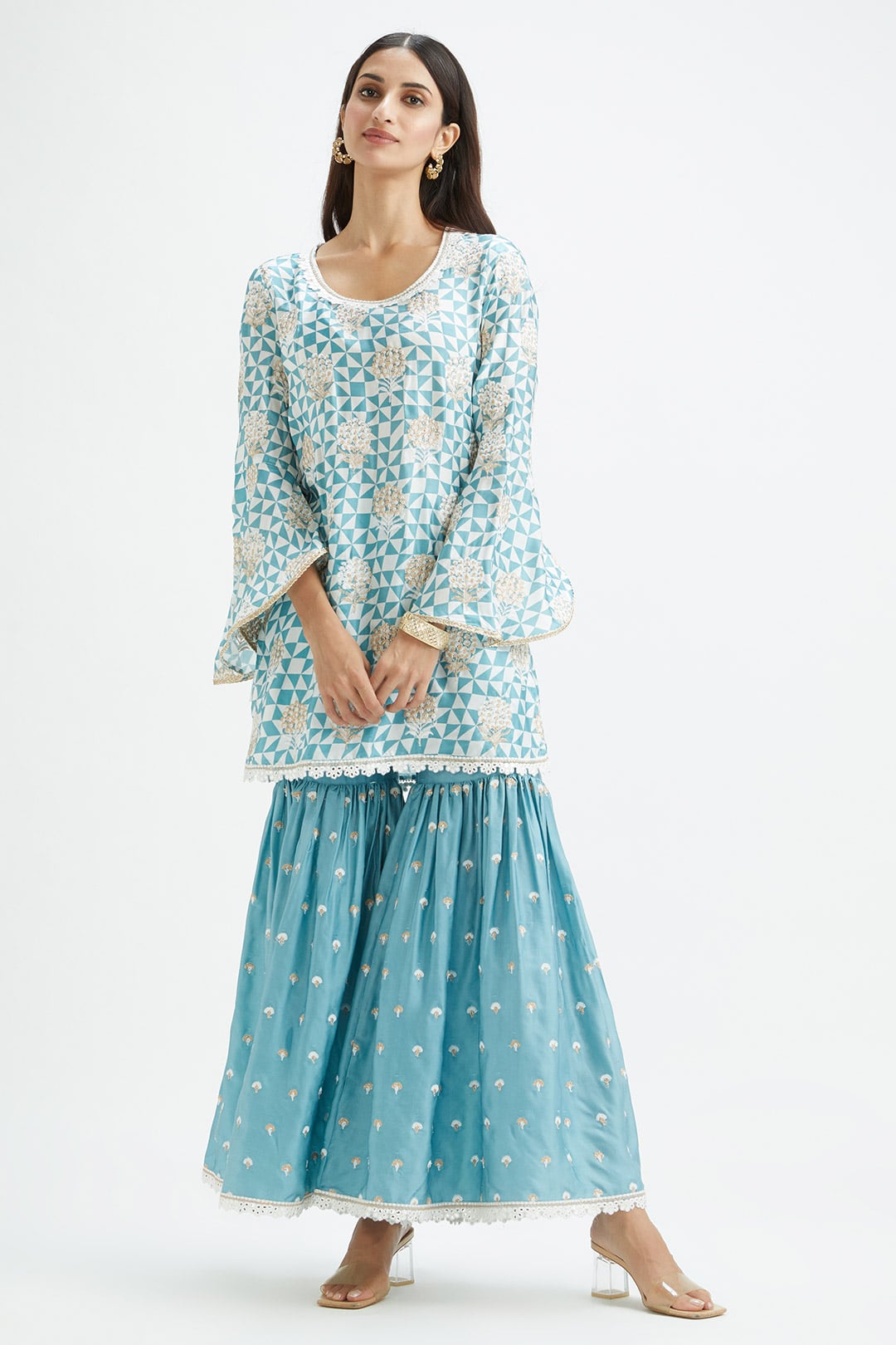 Camden Cupro Silk Teal Garara Set