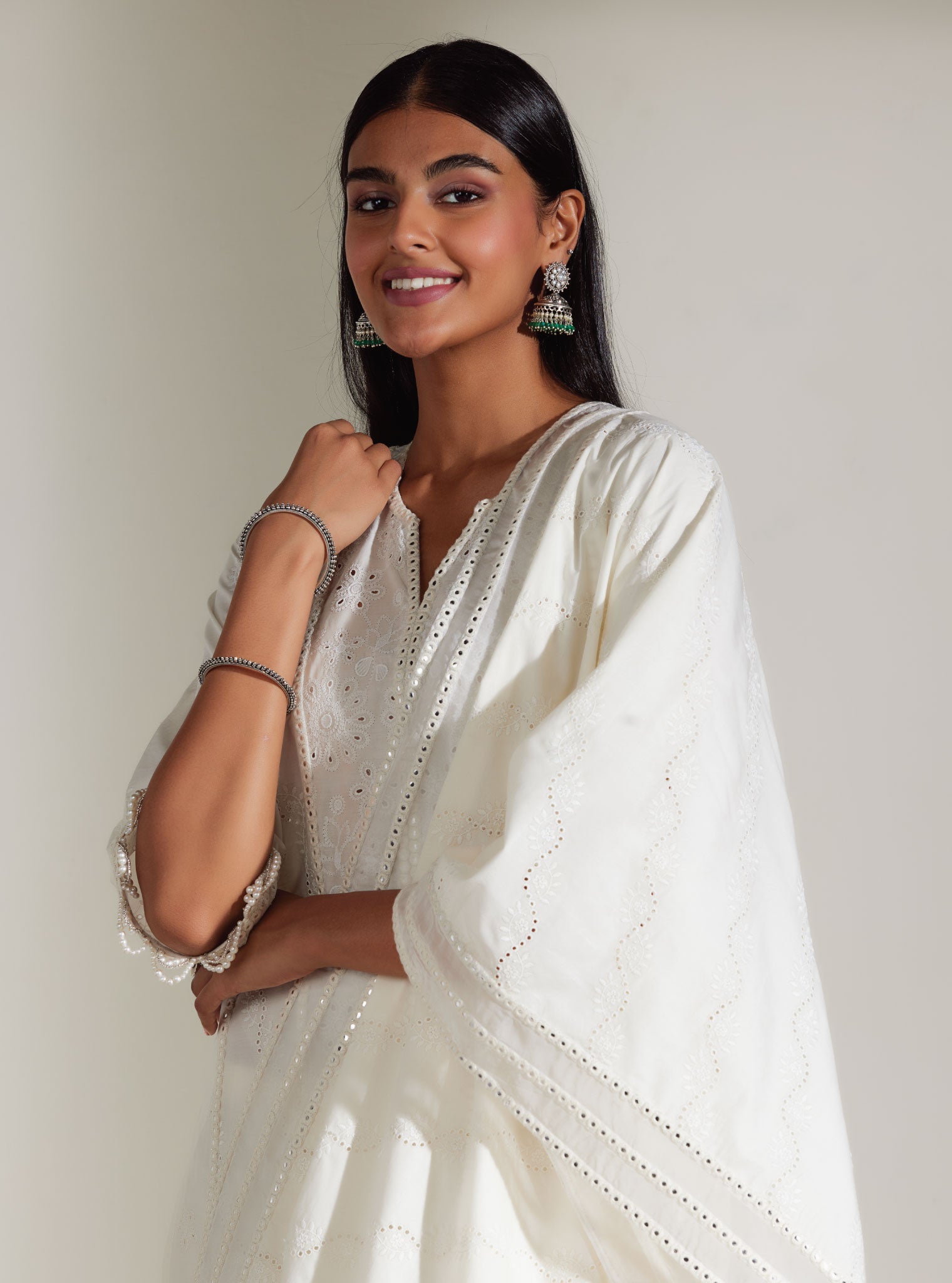 Mulmul Supima Cotton Cara White Kurta