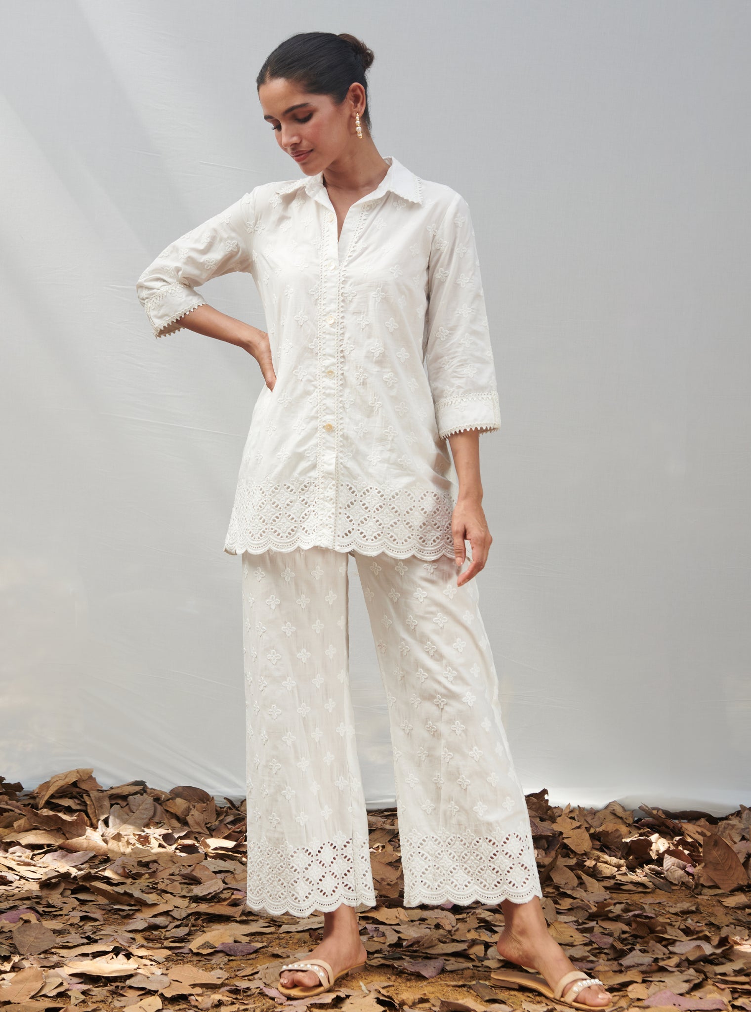 Caspia Supima Cotton White Co-ord Set