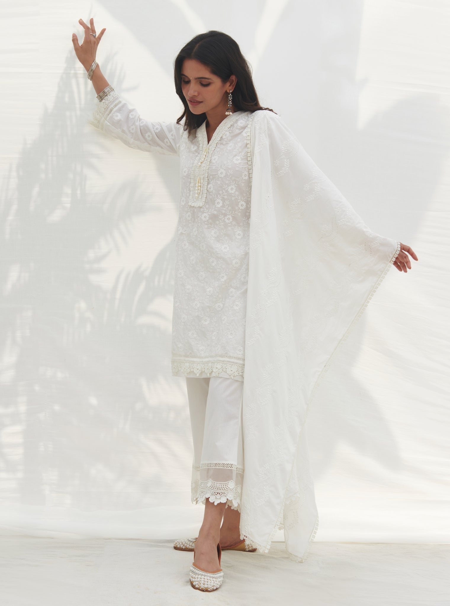 Mulmul Supima Cotton Codli White kurta