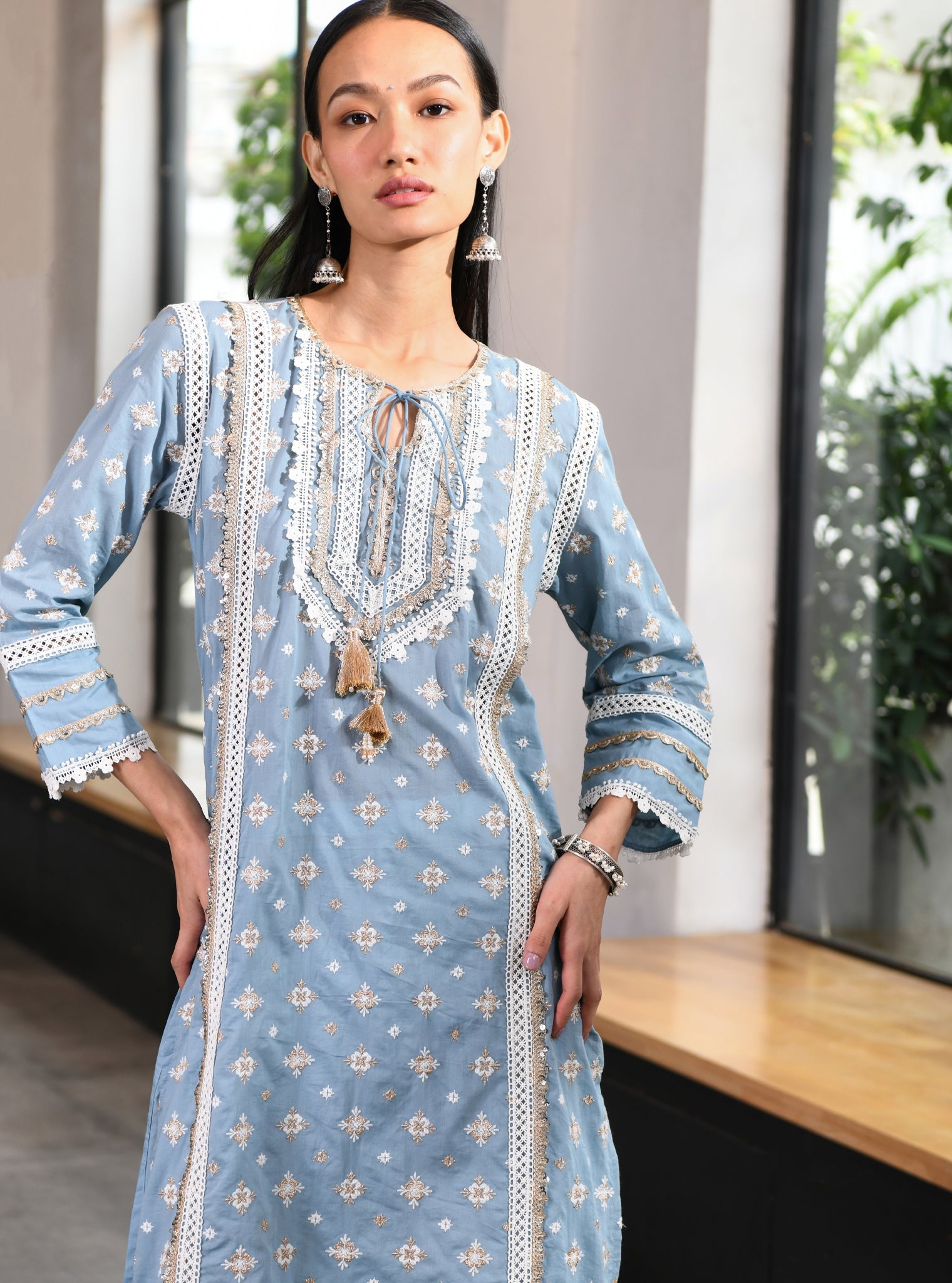 Corey Supima Cotton Teal Kurta Set