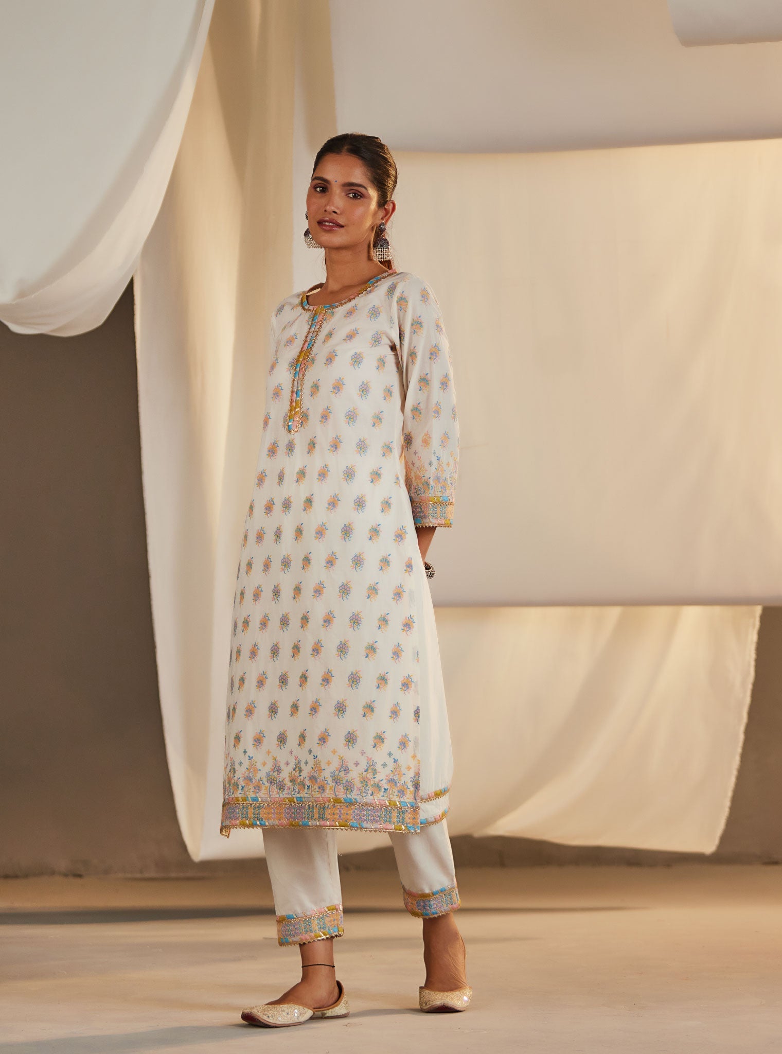 Denise Supima Cotton Off White Kurta Set