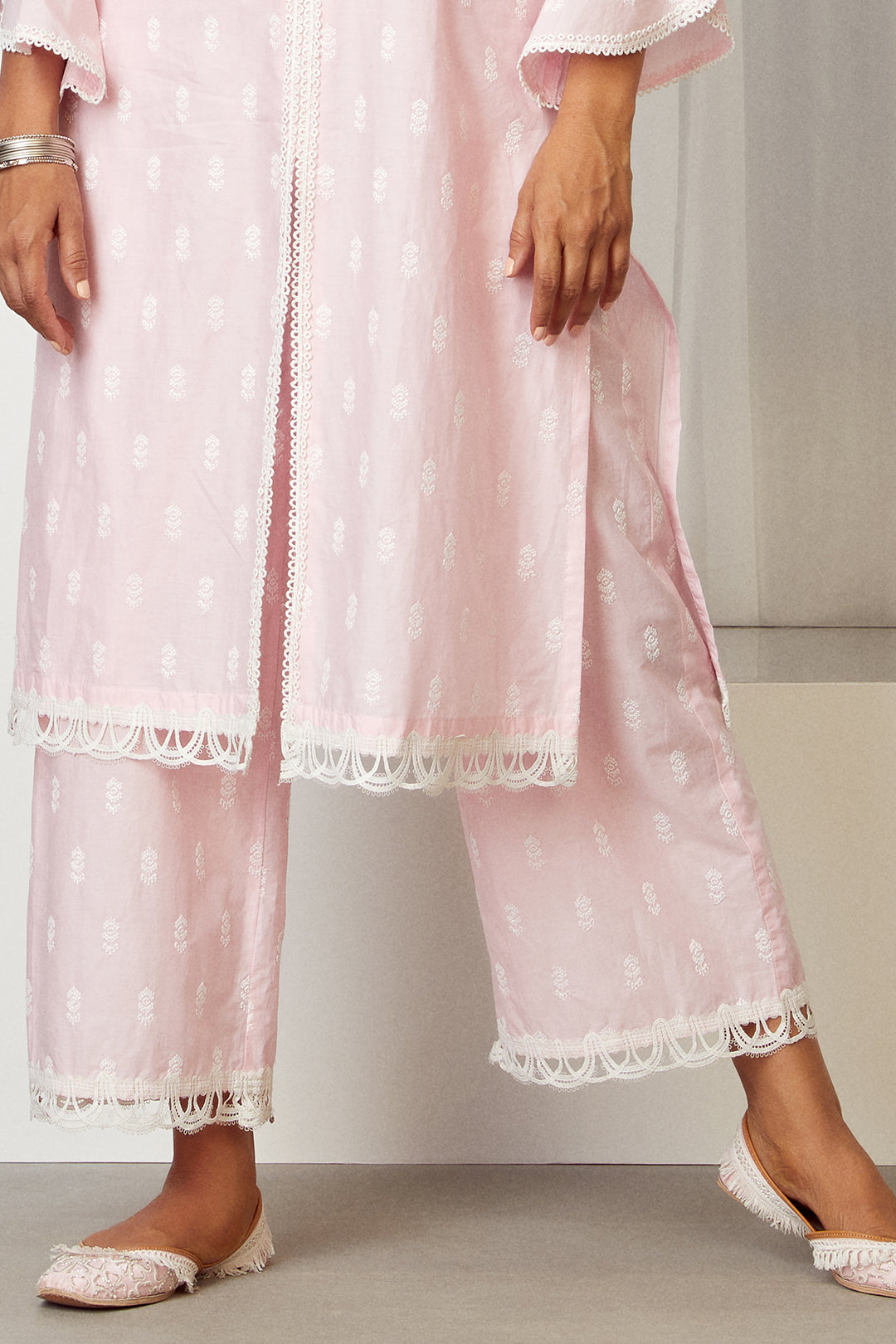 Escapade Supima Cotton Pink Kurta with Palazzo Set