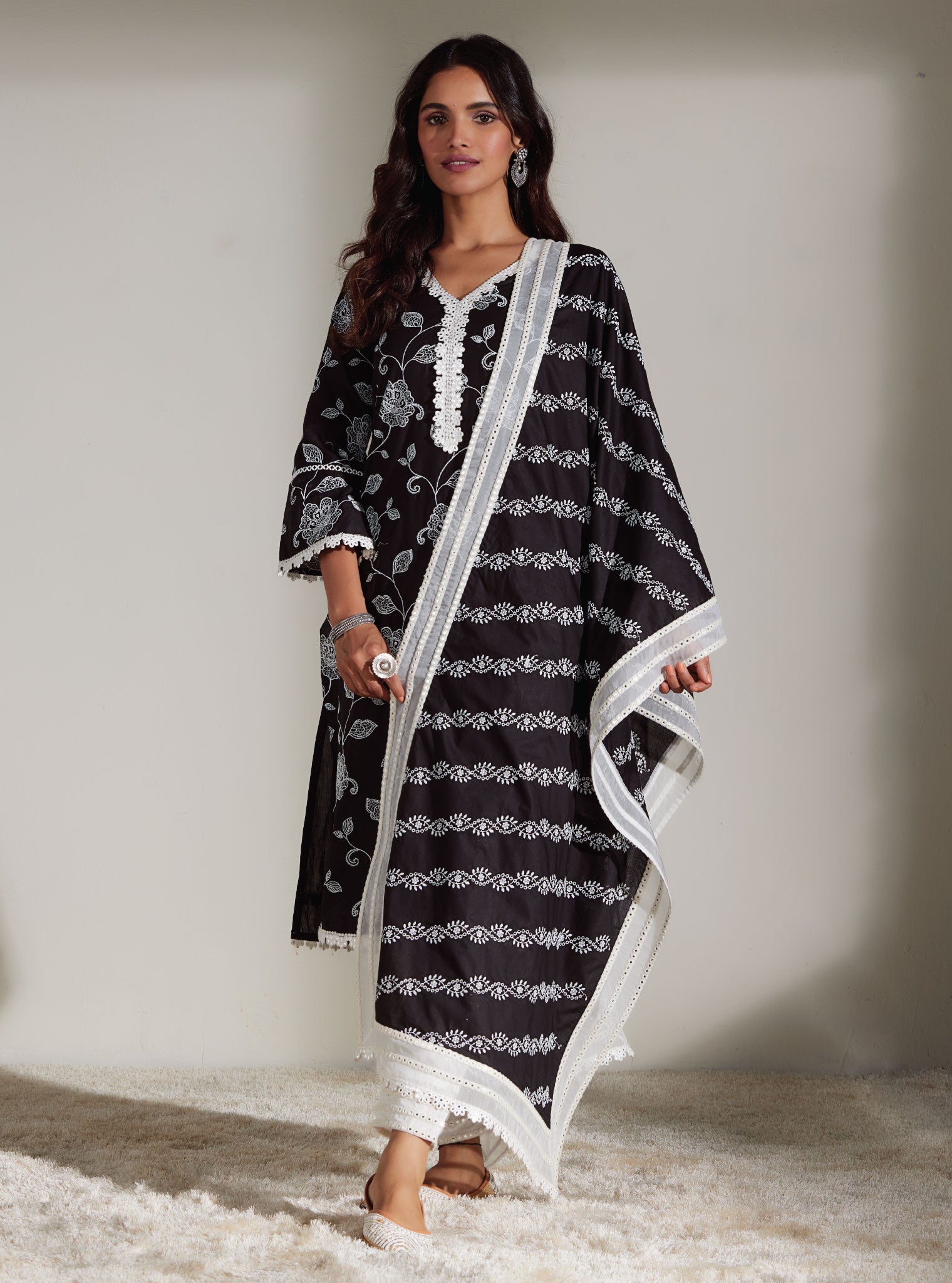 Mulmul Supima Cotton Ezra Black Kurta