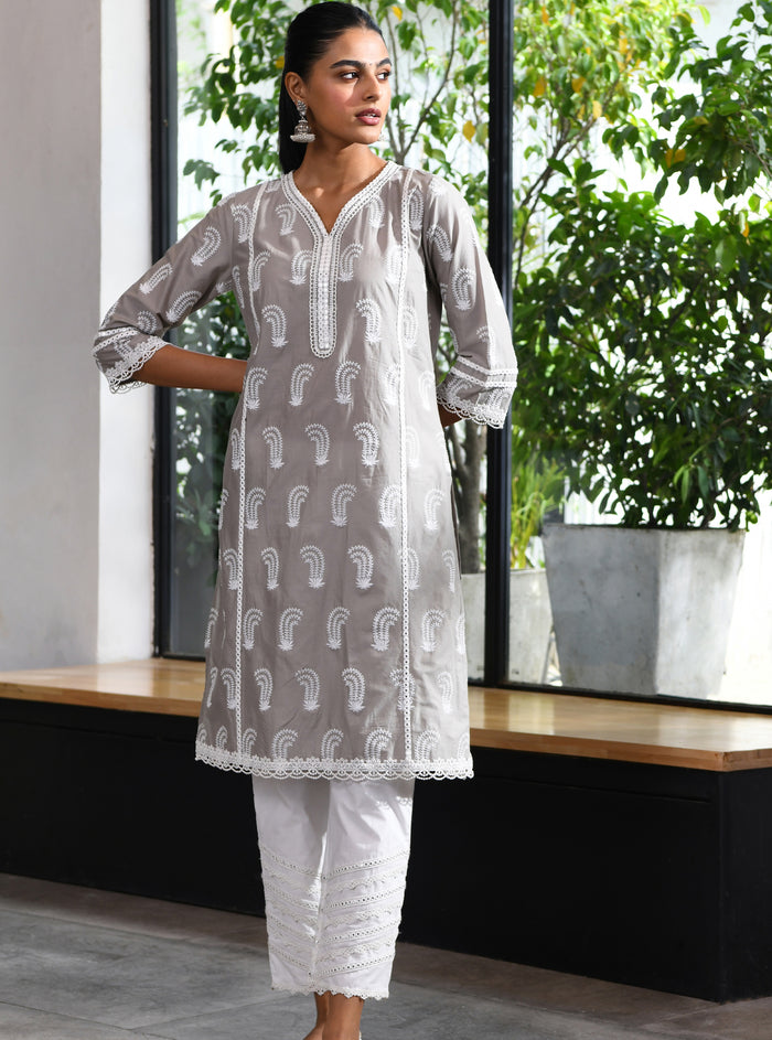 Mulmul Supima Cotton Fifi Kurta Grey