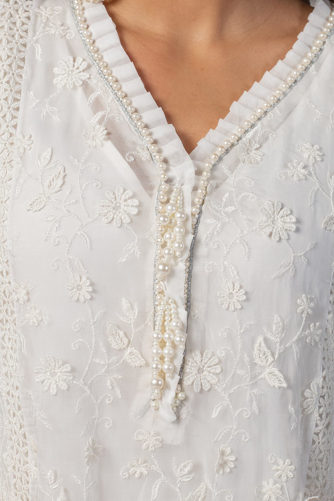Fiona Tencel Luxe Organza Off White Kurta Set