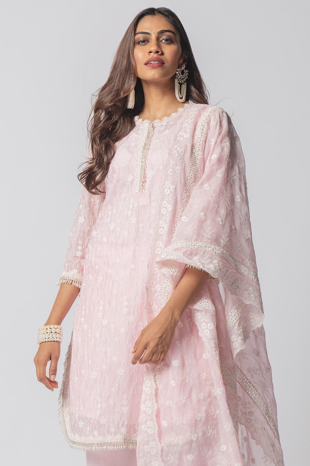 Freya Tencel Luxe Organza Pink Kurta Set