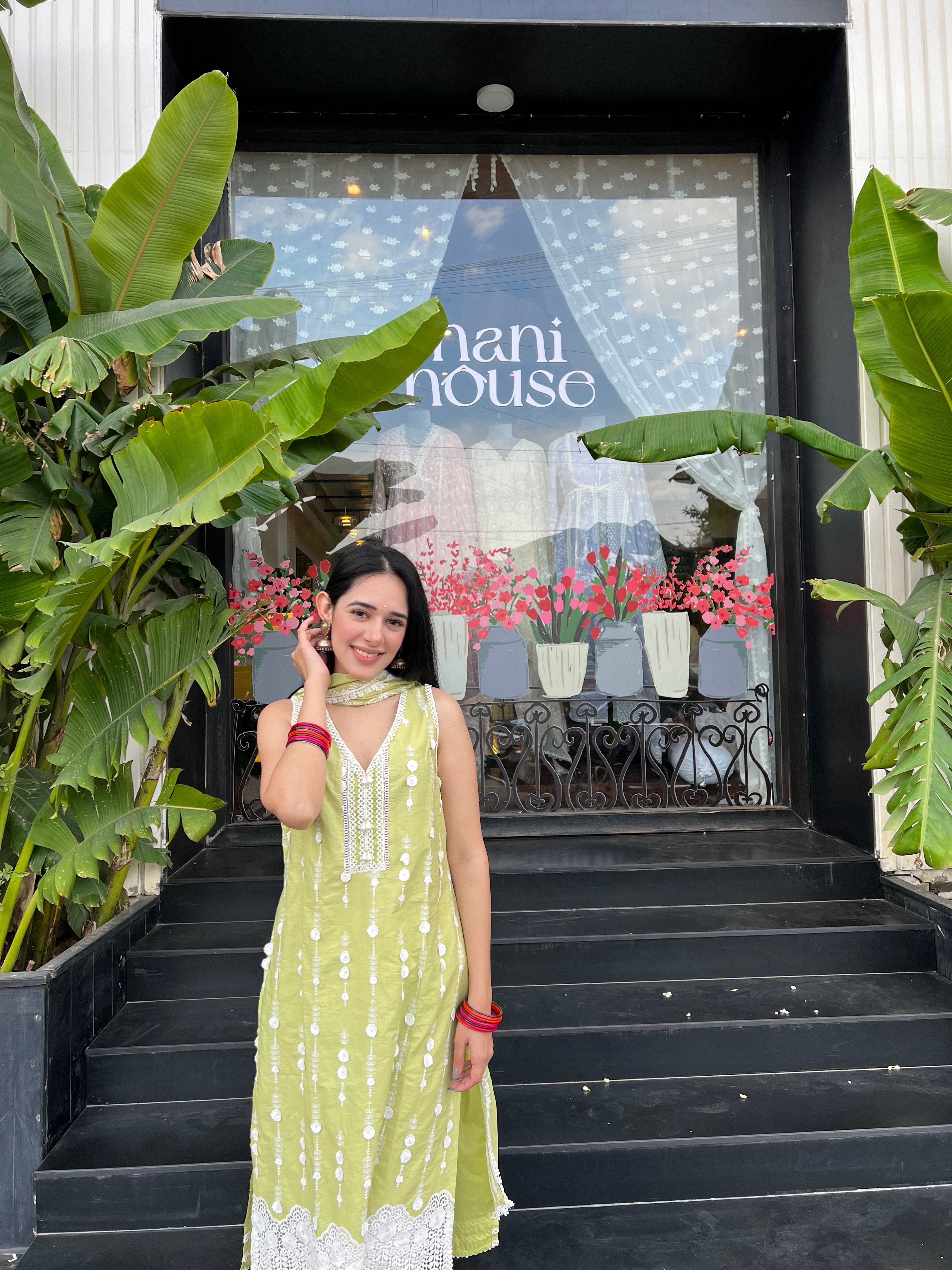 Mulmul Supima Cotton Naroa Lime kurta