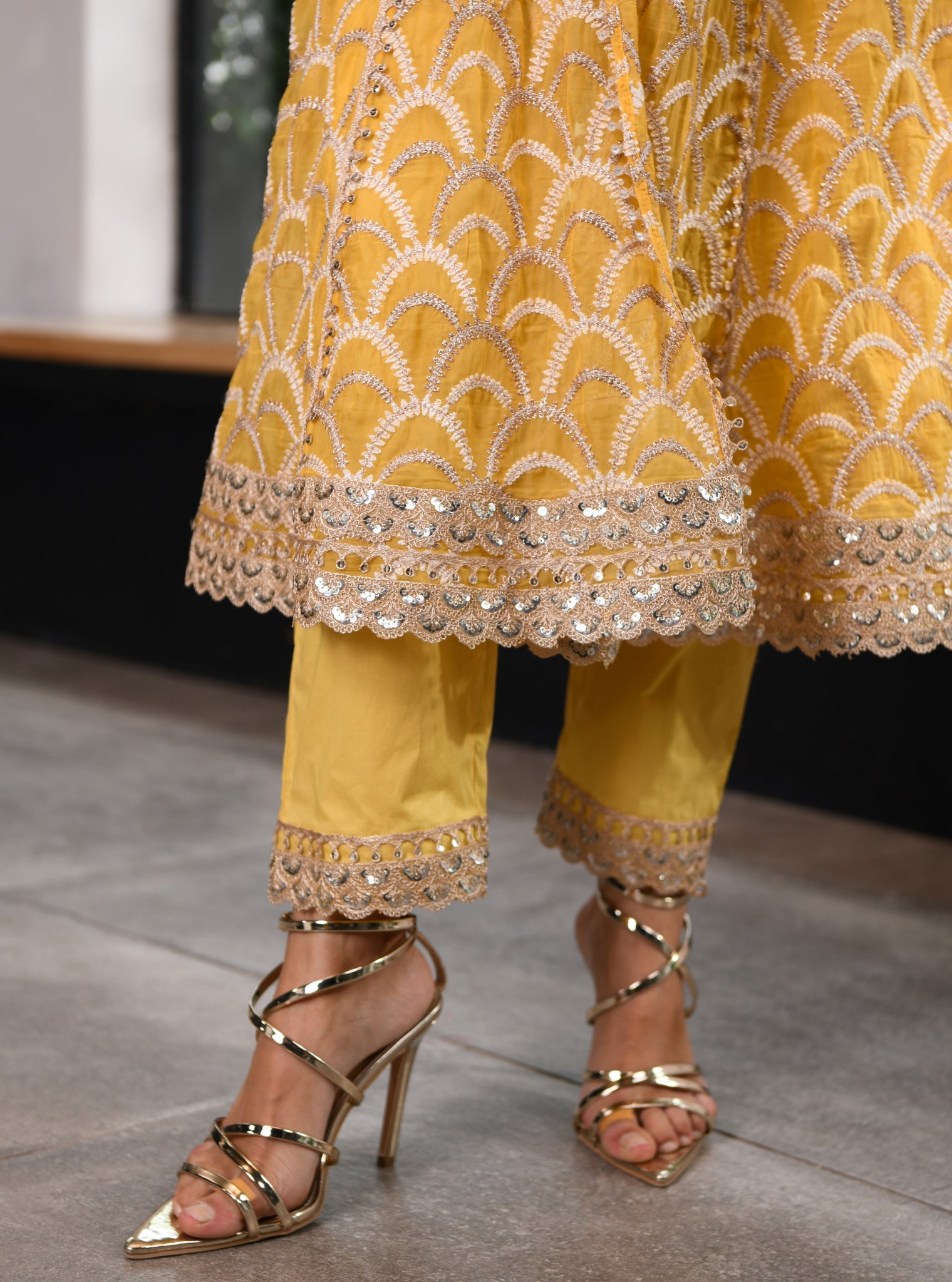 Leona Organza Sleeveless Yellow Anarkali Kurta Set