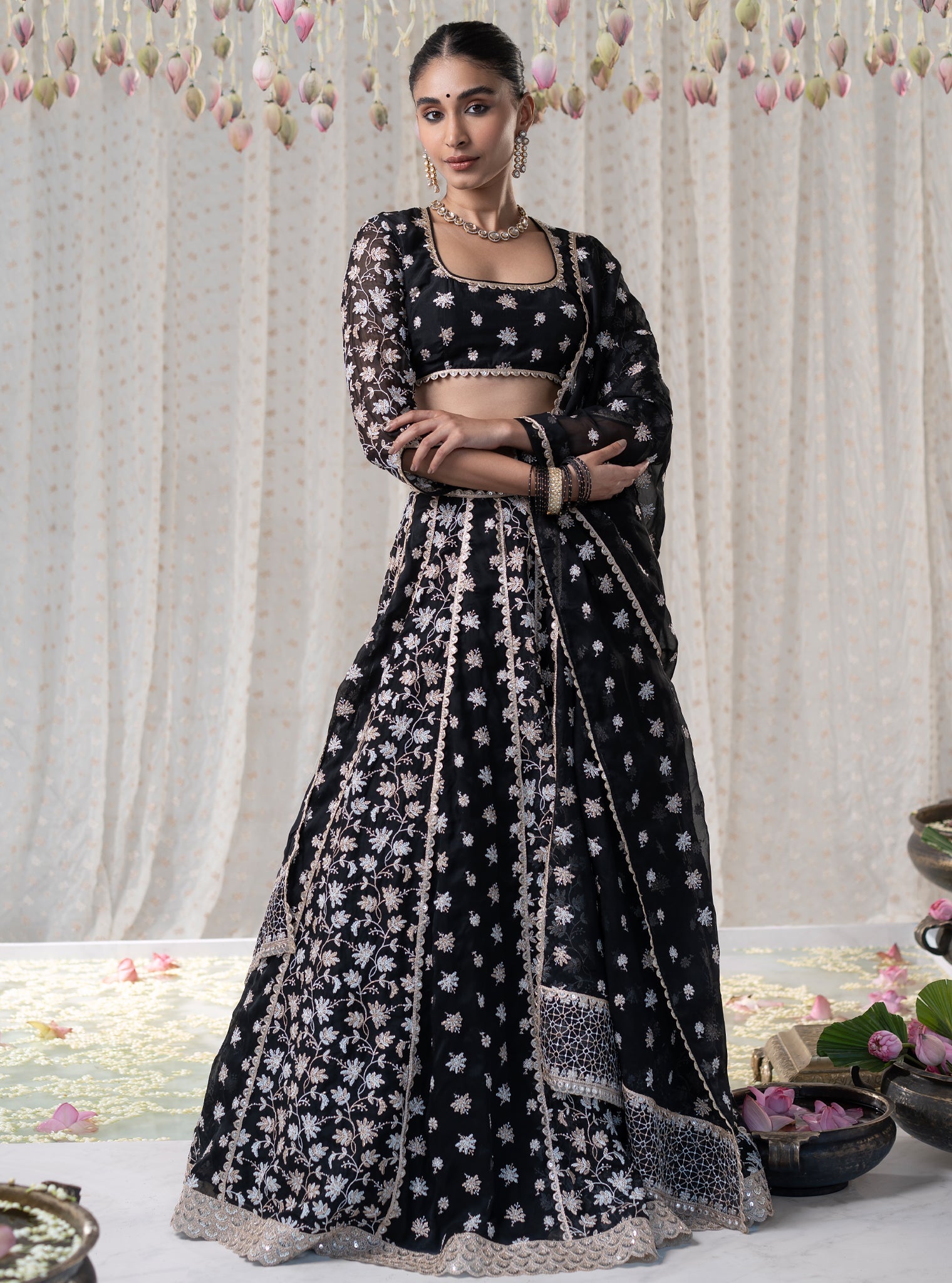 Madhvi Organza Black Lehenga