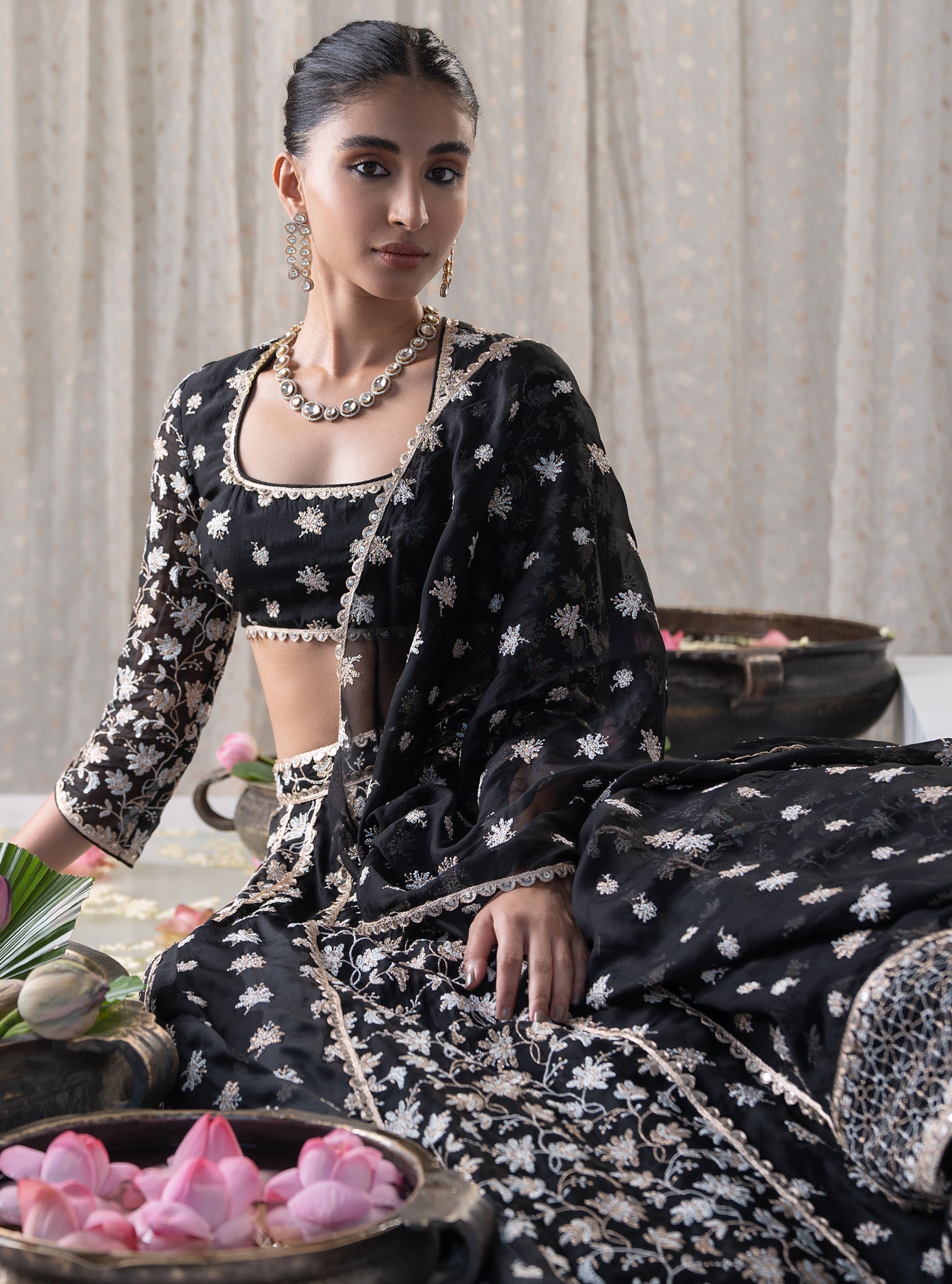 Madhvi Organza Black Lehenga