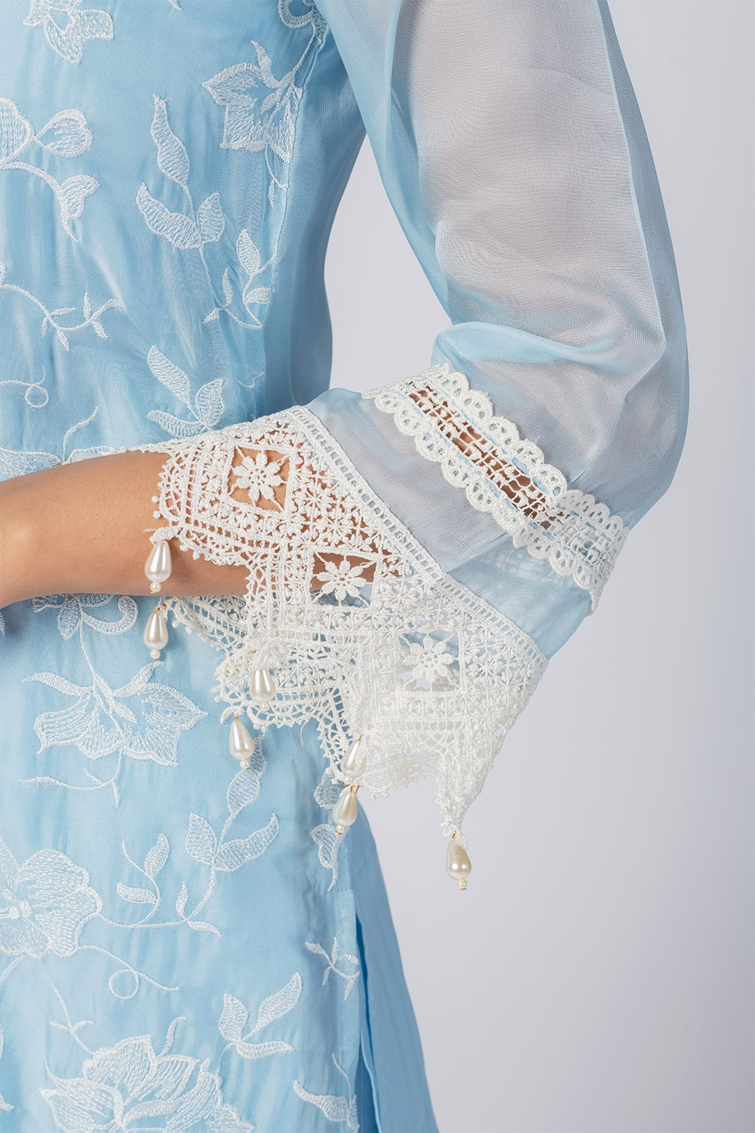 Mulmul Tencel Luxe Organza Maisy Blue Kurta With Pima Cotton Maisy Blue Pant