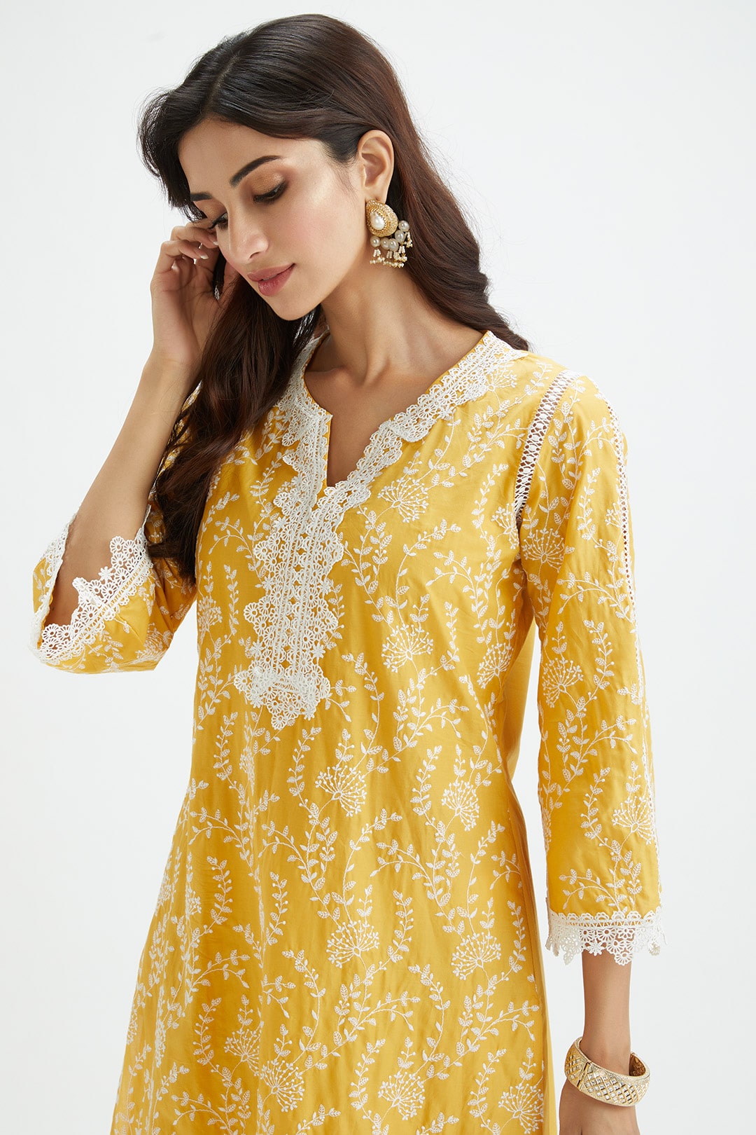 Mulmul Supima Cotton Merlin Mustard Kurta