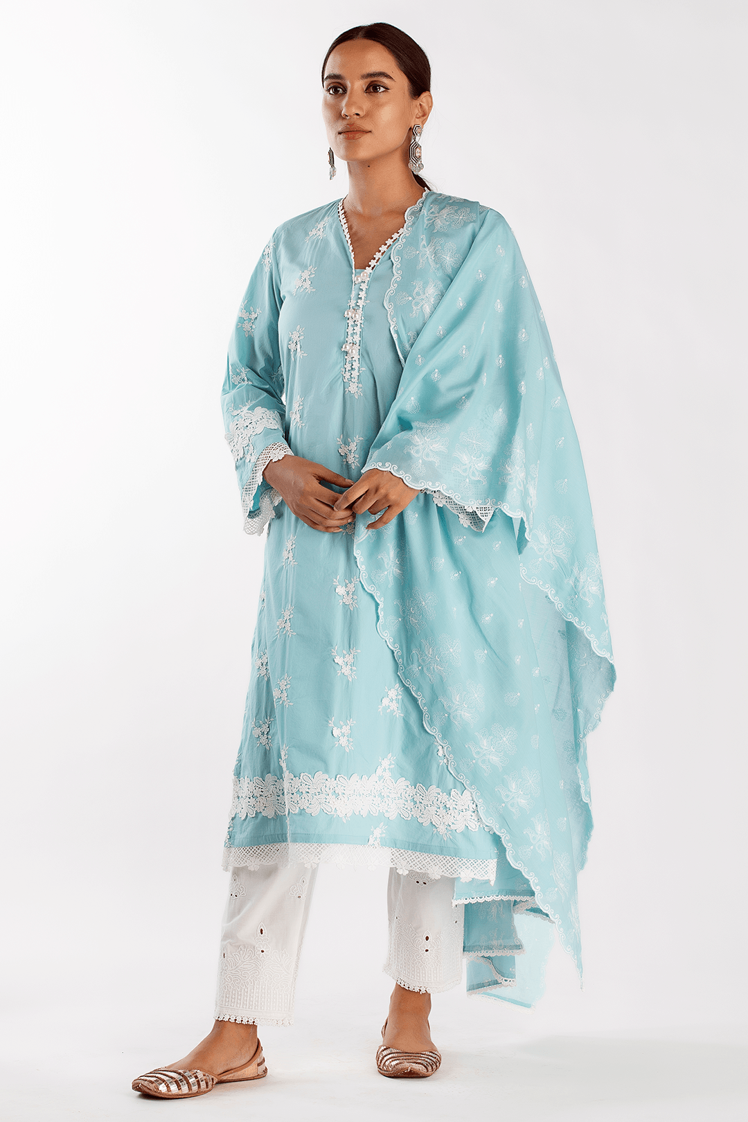 Mulmul Supima Cotton Mist Turquoise Kurta