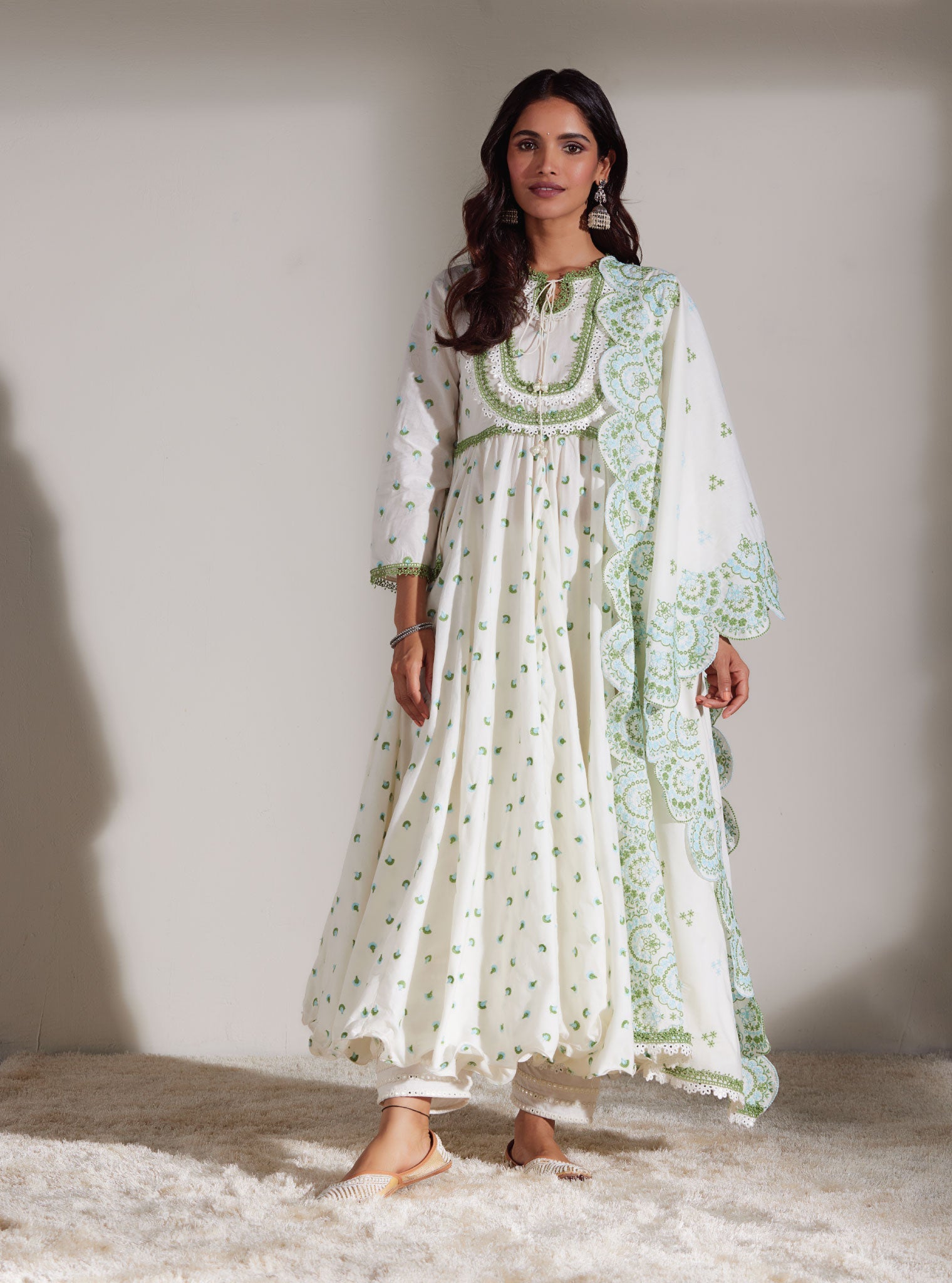 Nadine Supima Cotton White Anarkali Kurta Set
