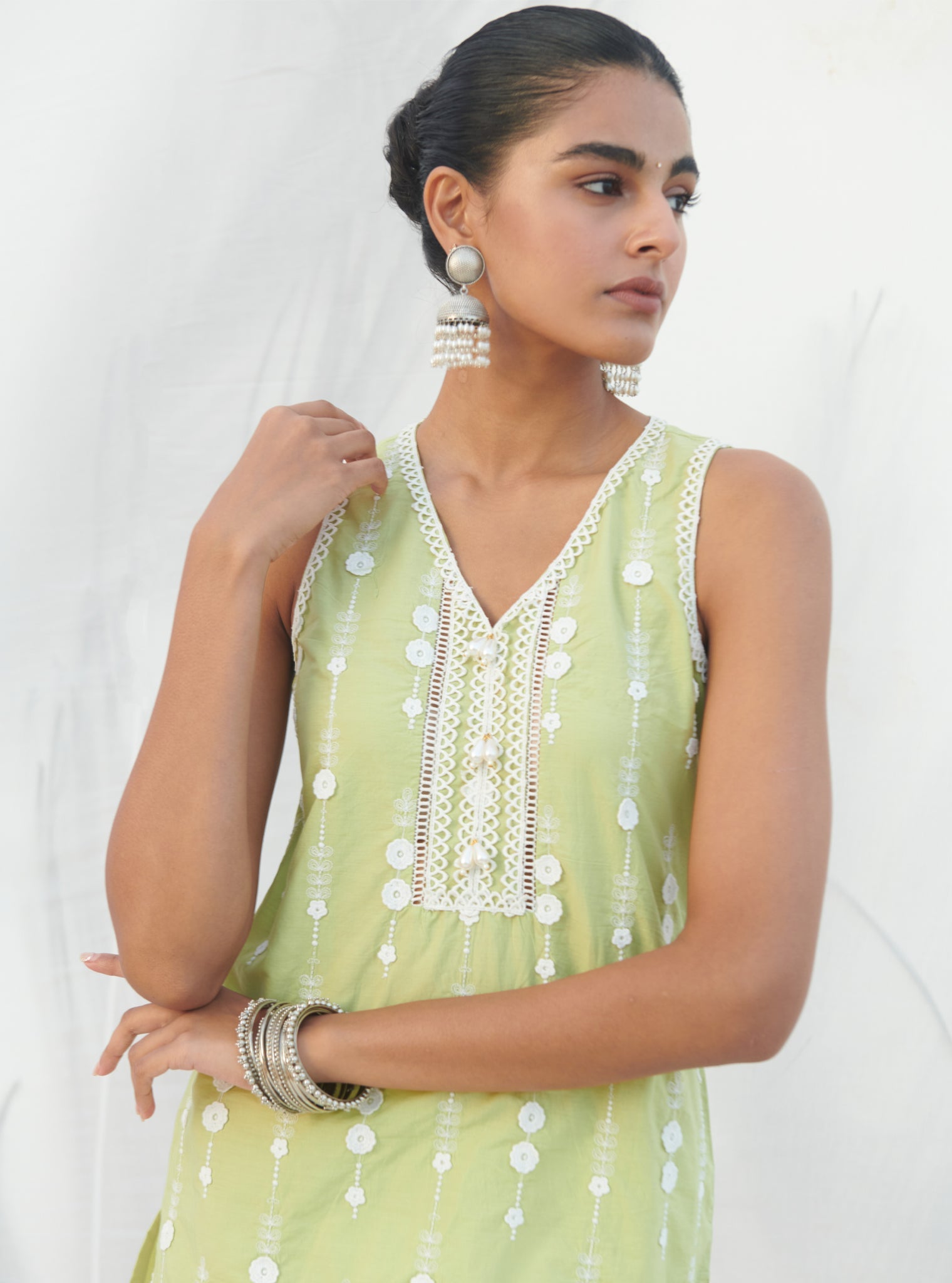 Mulmul Supima Cotton Naroa Lime kurta