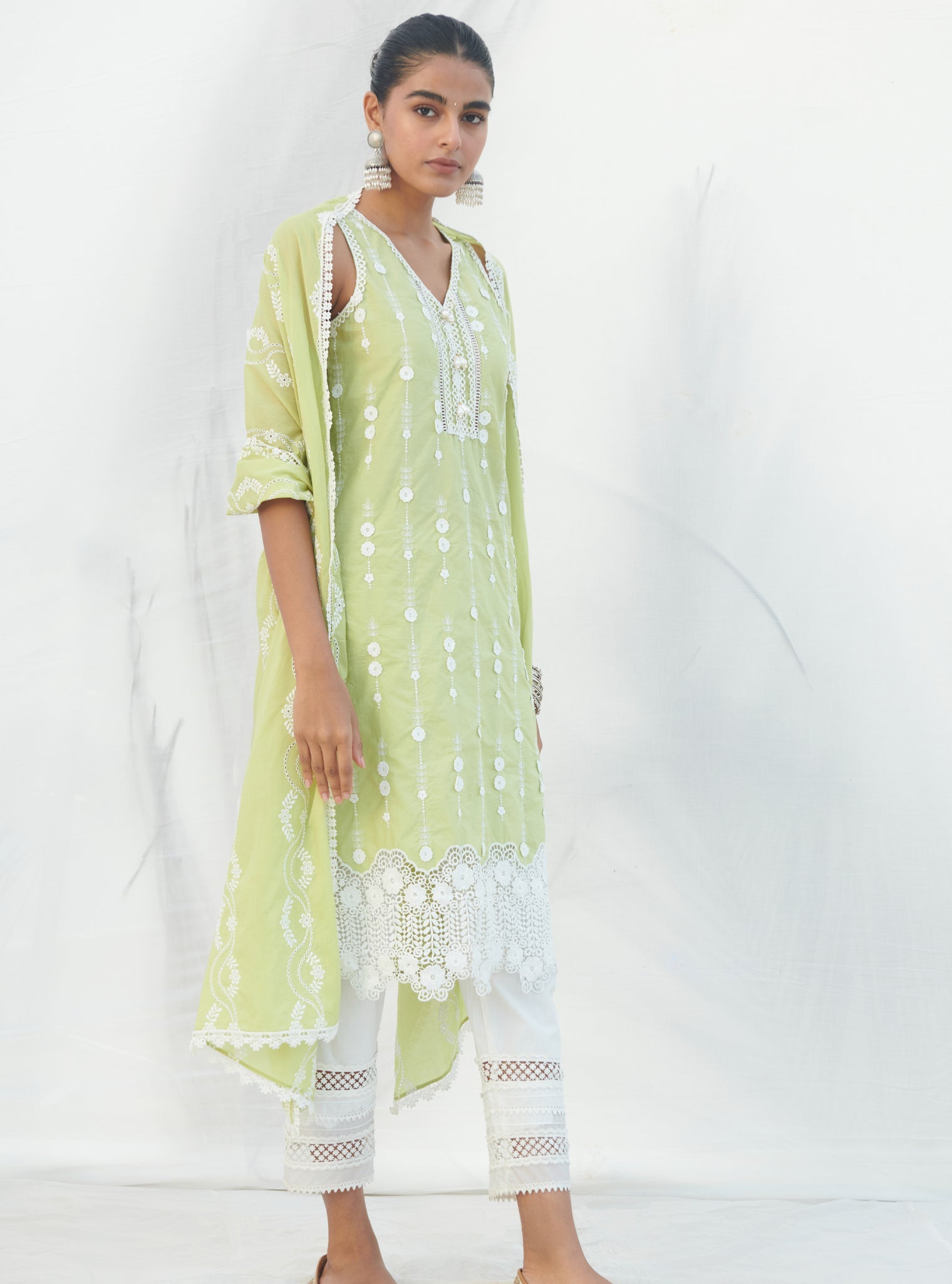 Mulmul Supima Cotton Naroa Lime kurta