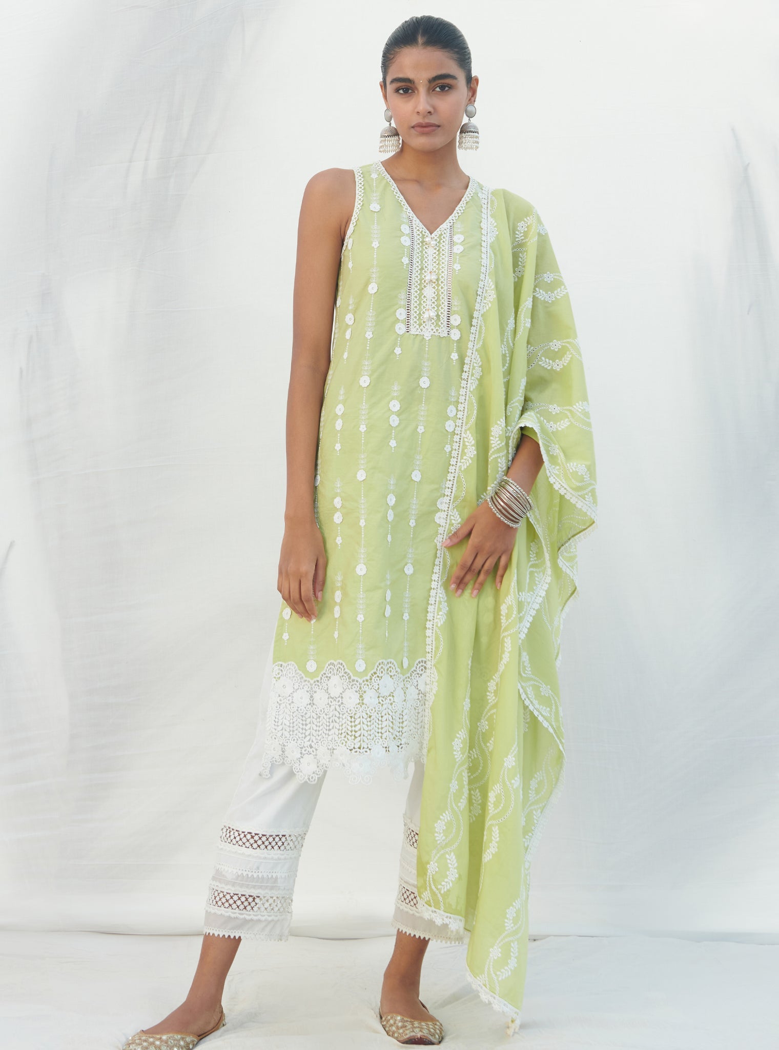 Mulmul Supima Cotton Naroa Lime kurta