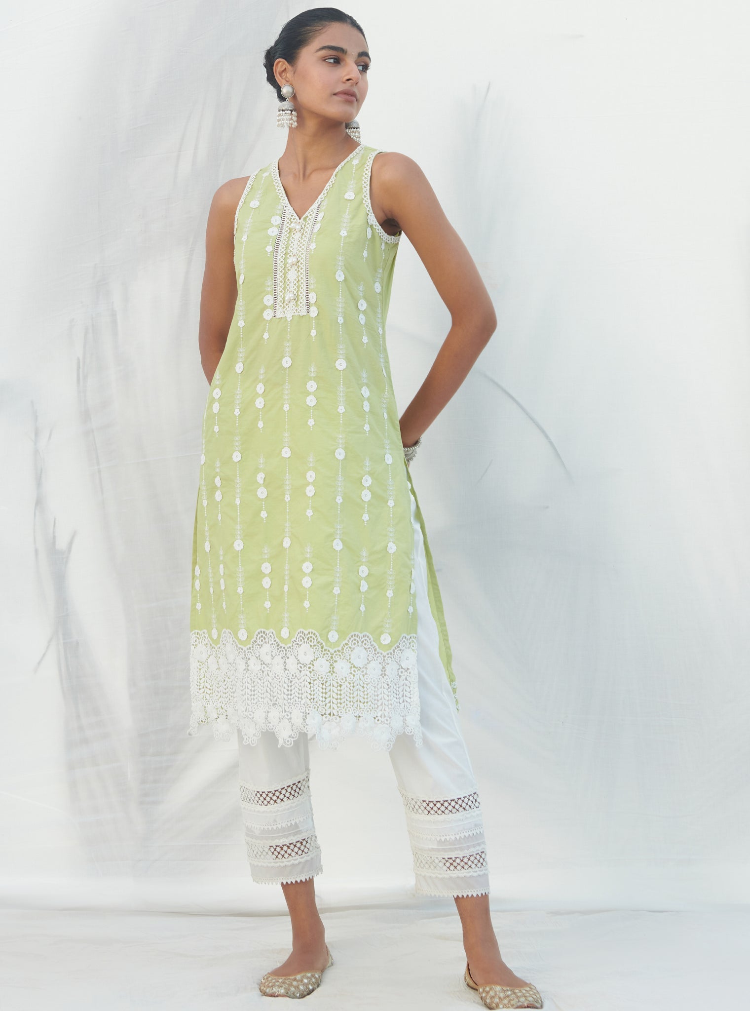 Mulmul Supima Cotton Naroa Lime kurta