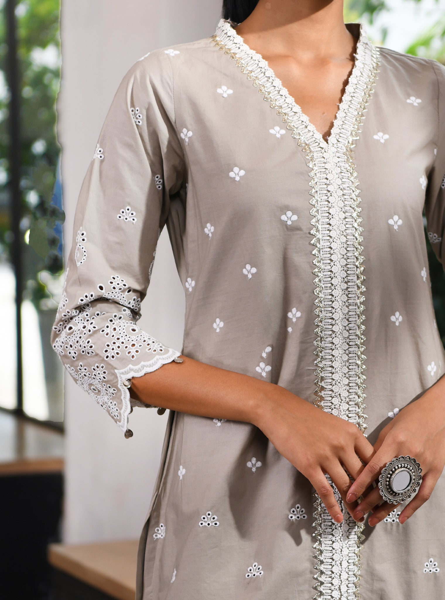 Ophelia Supima Cotton Grey Kurta with Palazzo Set
