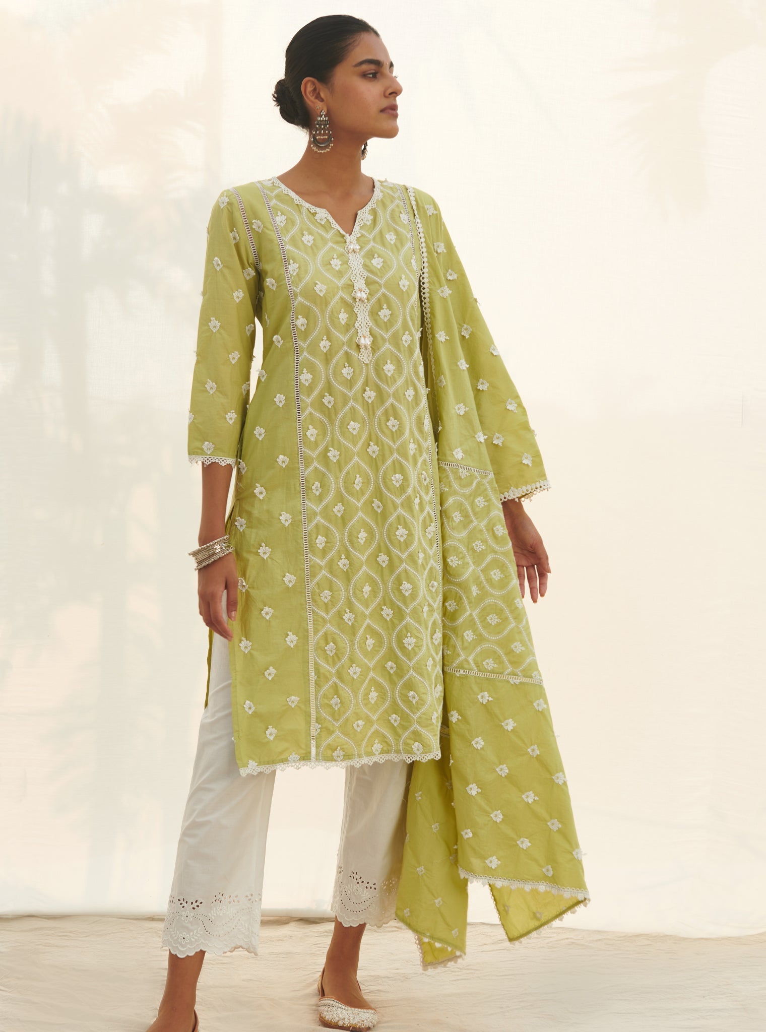Rivona Supima Cotton Lime Kurta Set