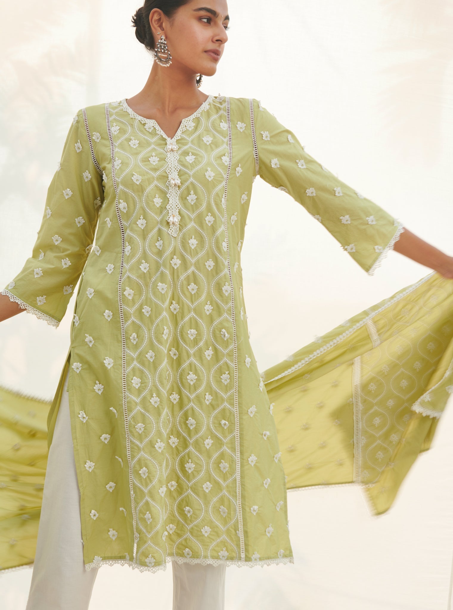 Rivona Supima Cotton Lime Kurta Set