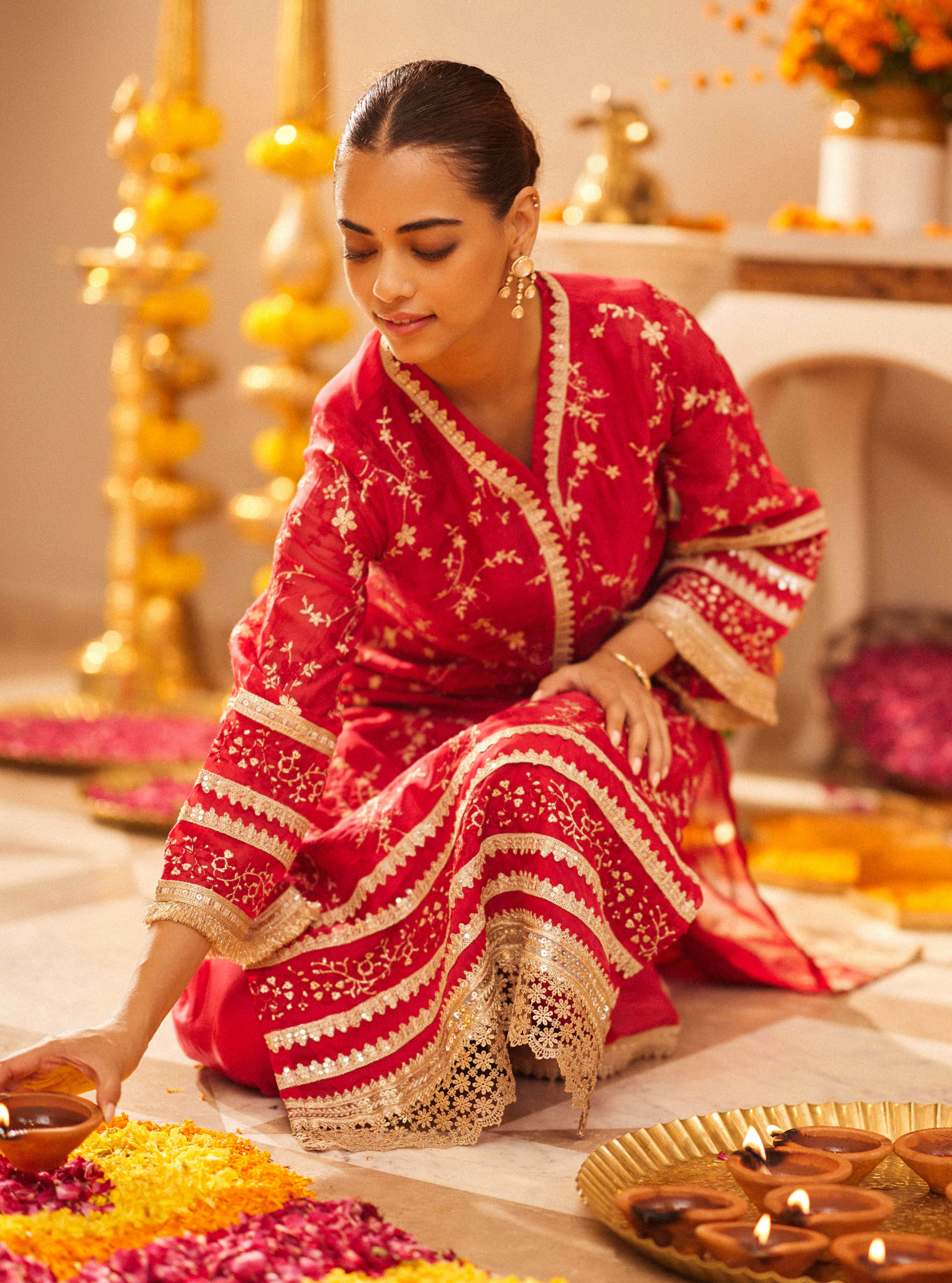 Cinda Organza Red Kurta Set