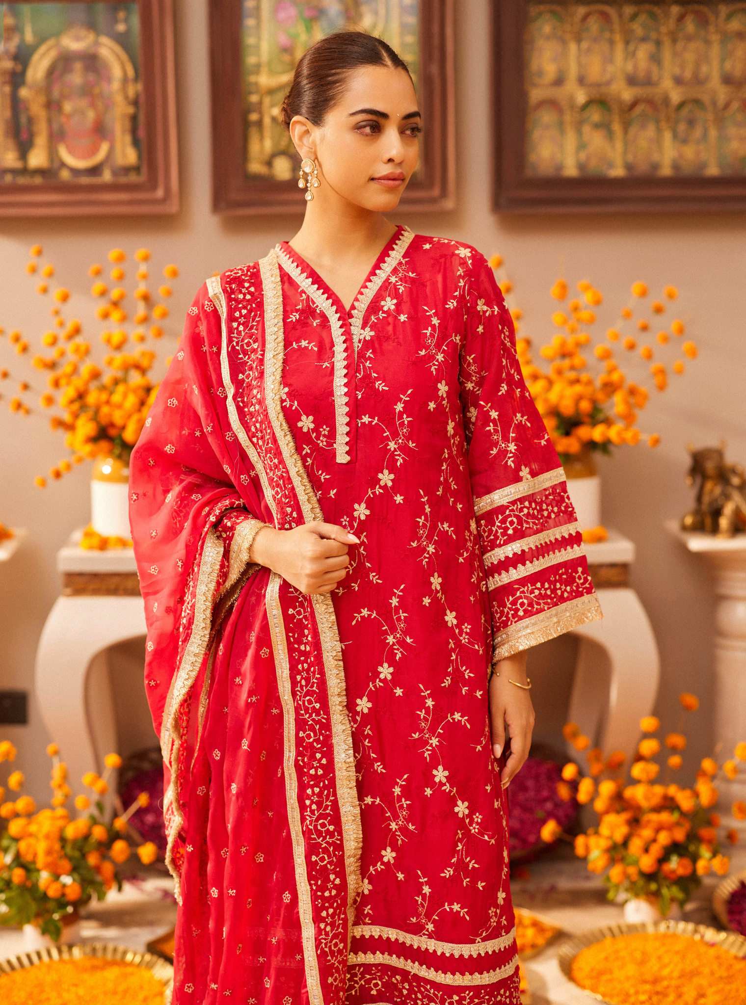 Cinda Organza Red Kurta Set