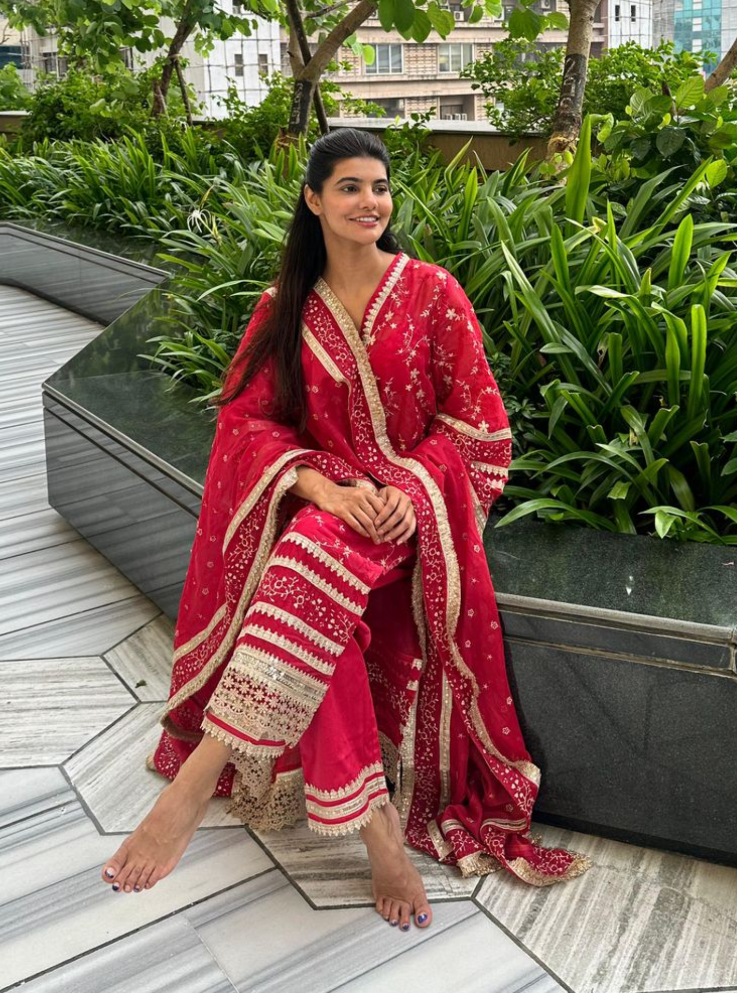 Cinda Organza Red Kurta Set