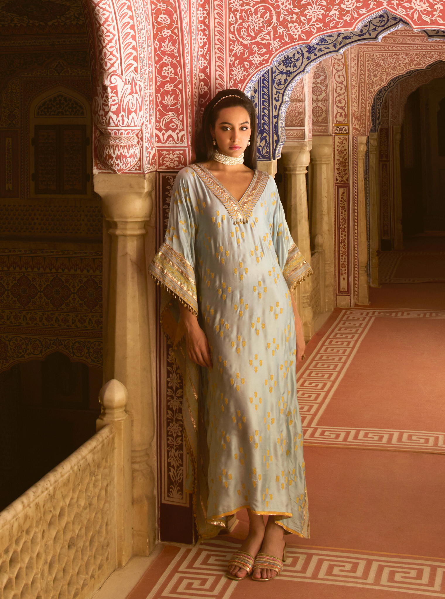 Nishaya Bemberg Satin Blue Kaftan