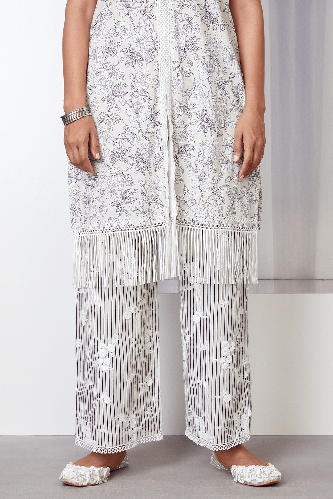 Salone Supima Cotton Off White Kurta with Palazzo Set