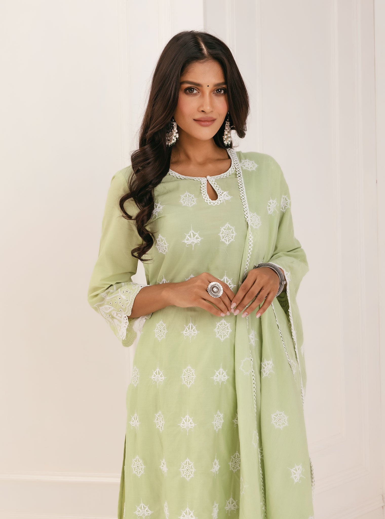 Tia Supima Cotton Green Kurta with Palazzo Set