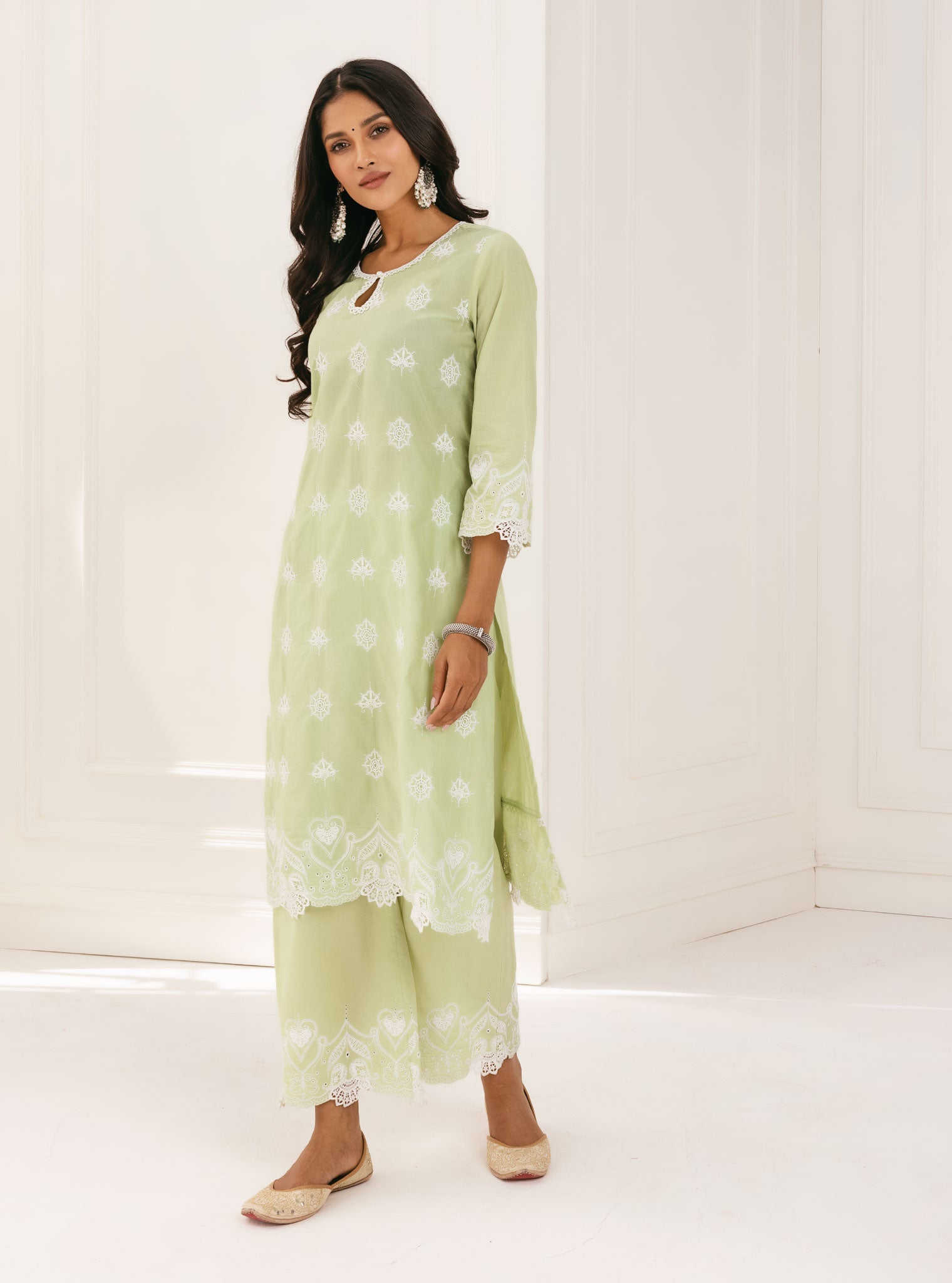 Mulmul Supima Cotton Tia Green Palazzo