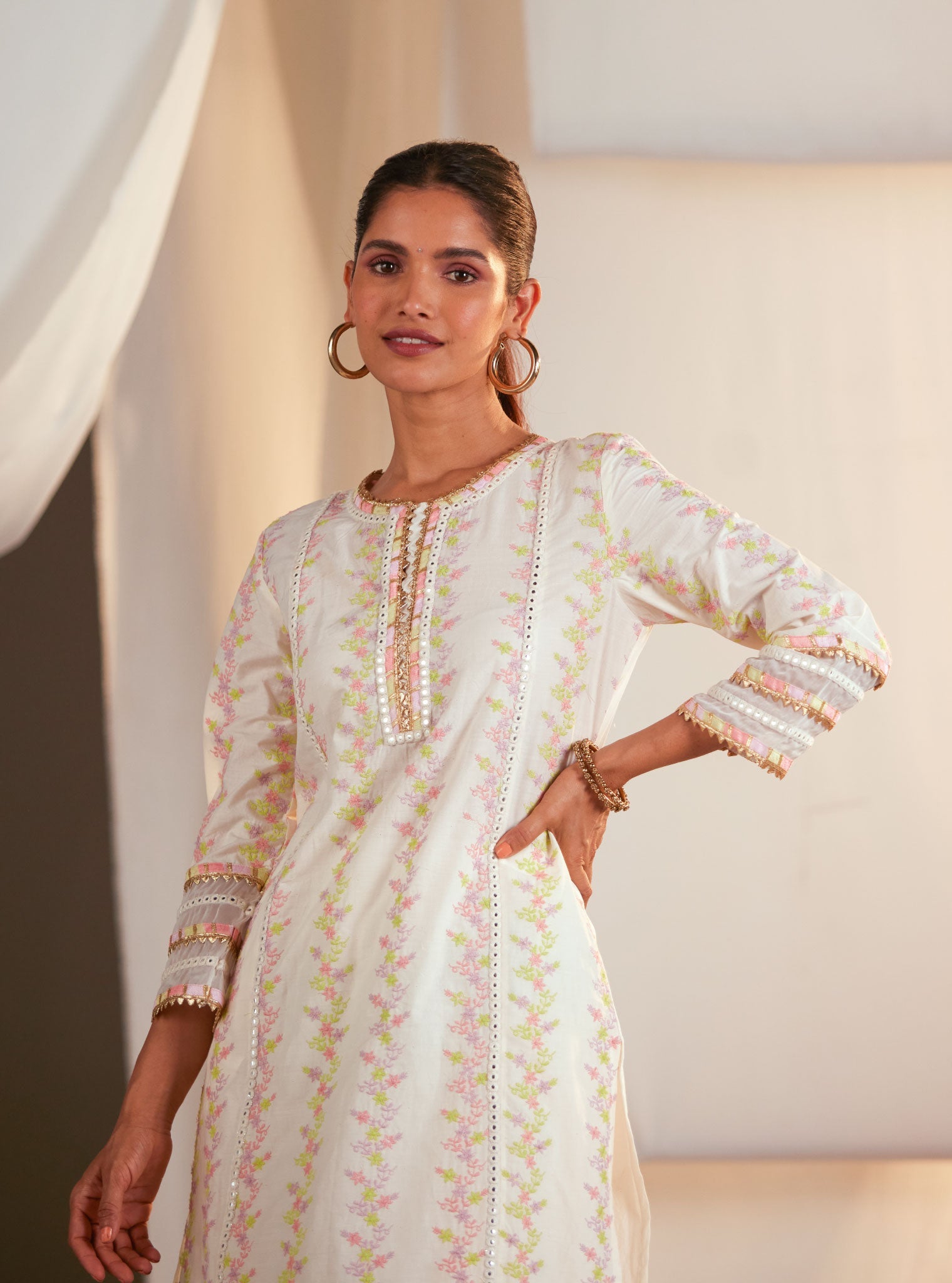 Tiana Supima Cotton Off White/Lilac Kurta Set
