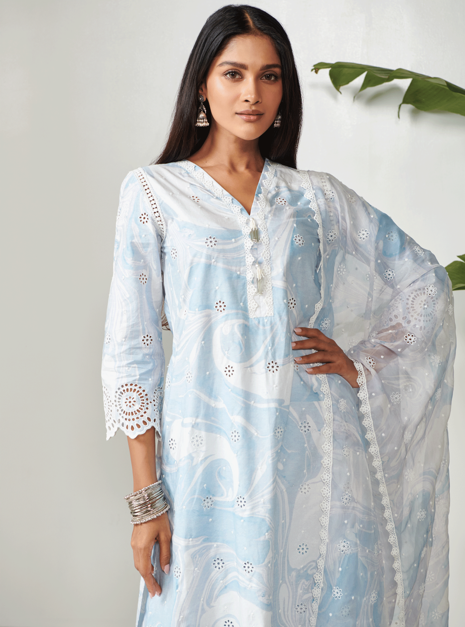 Carrara Supima Cotton Blue Kurta Set