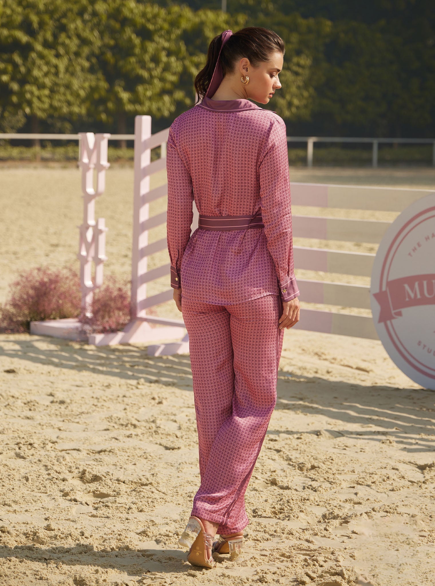 Mulmul Cupro Printed Eos Pink Top with Mulmul Cupro Print Eos Pink Pant