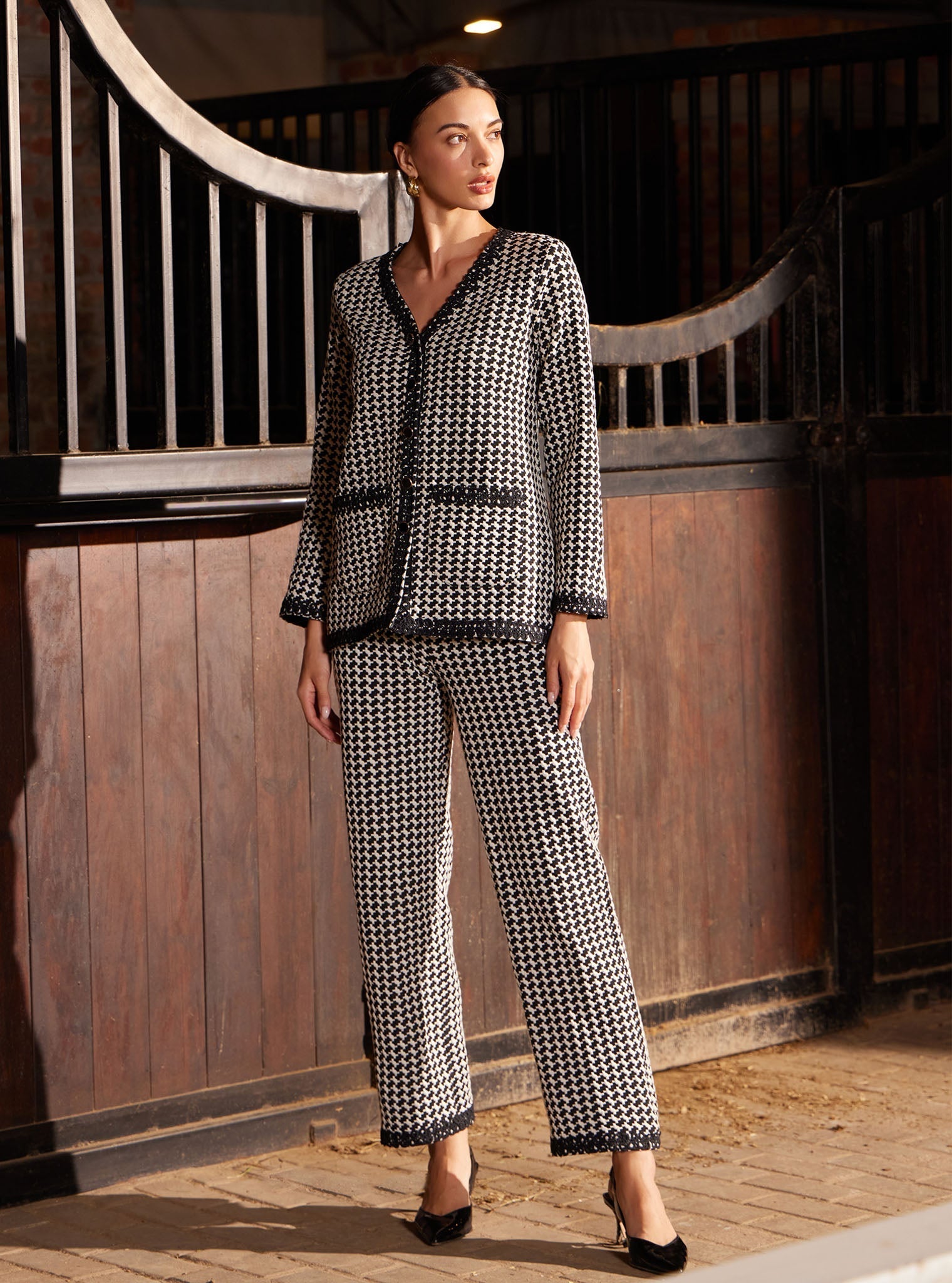Mulmul Houndstooth Larisa Black Top with Mulmul Houndstooth Larisa Black Pant