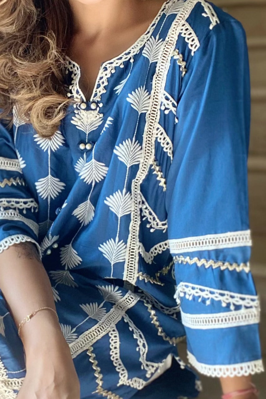 Mulmul Pima Satin Keiko Kurta Navy