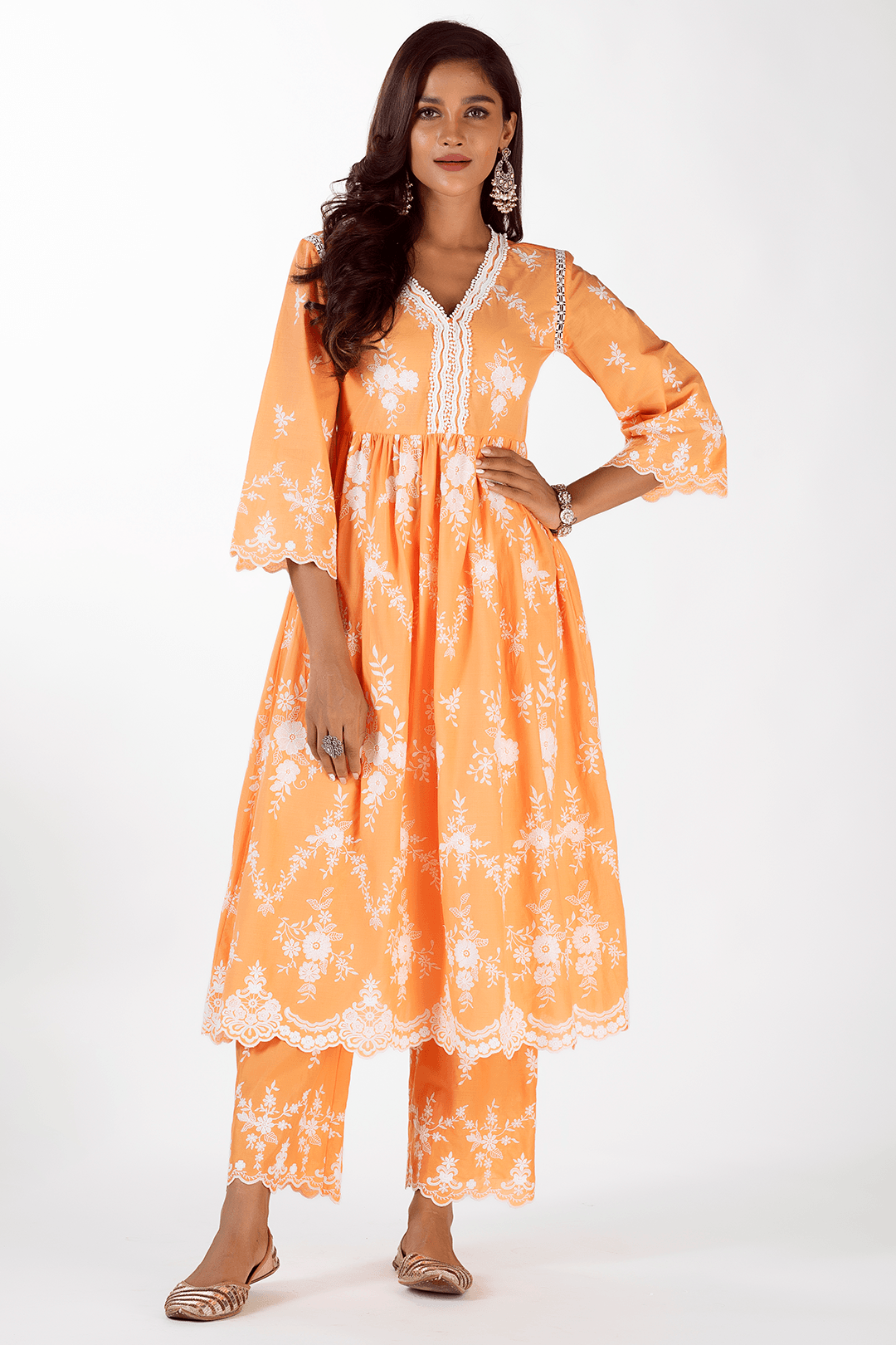 Zambi Supima Cotton Orange Kurta Set