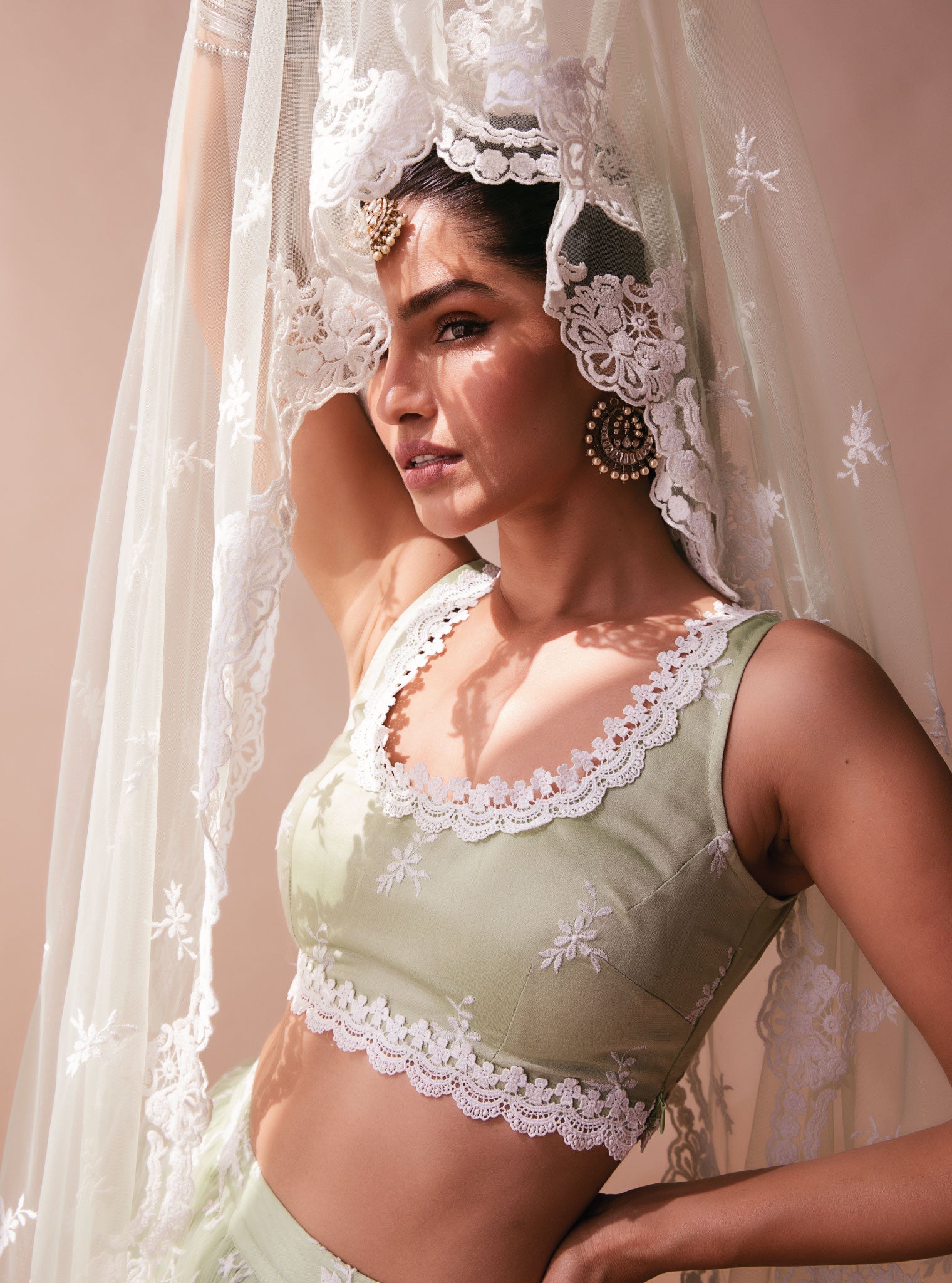 Almora Green Net Lehenga Set