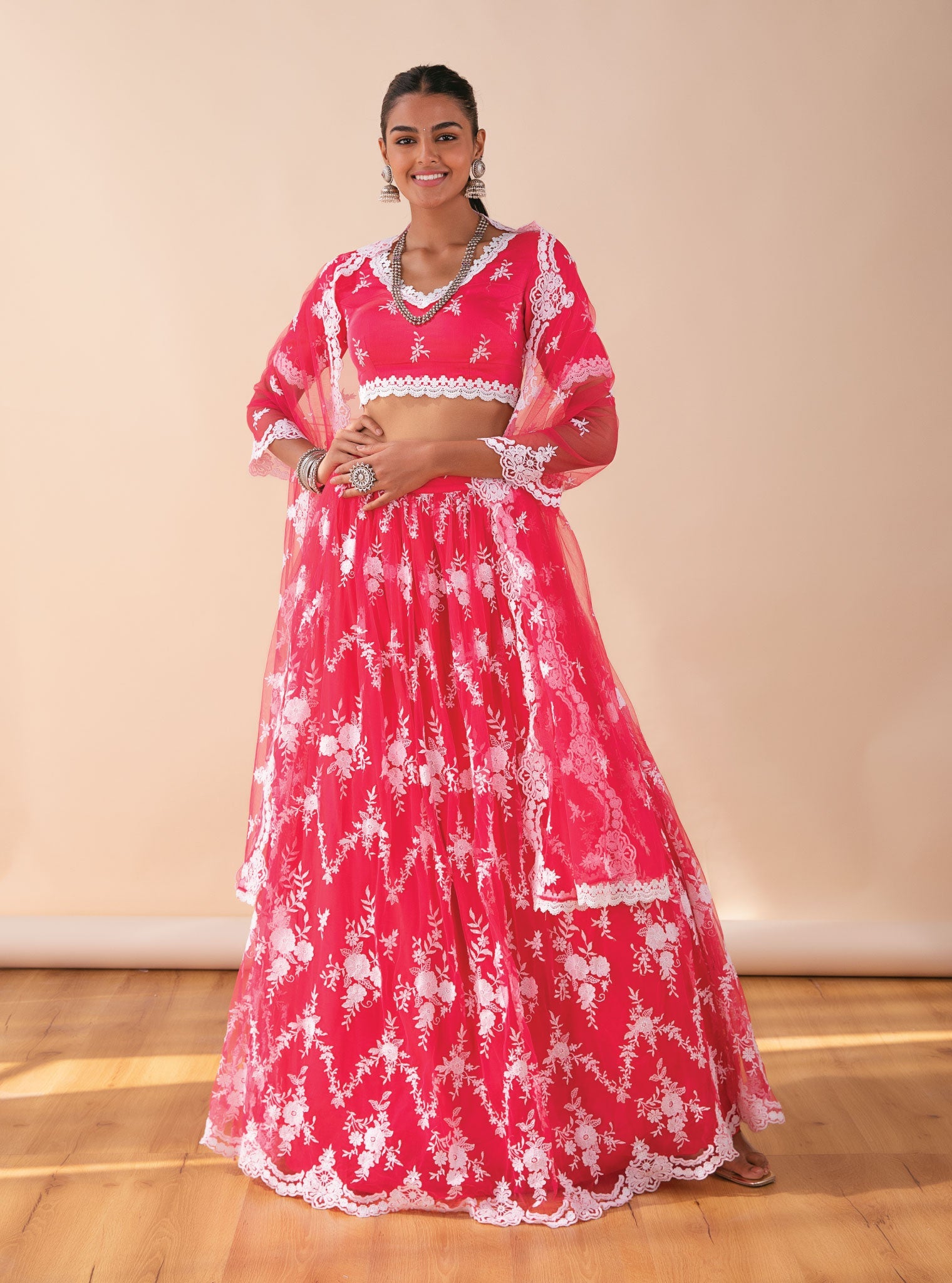 Almora Net Red Lehenga