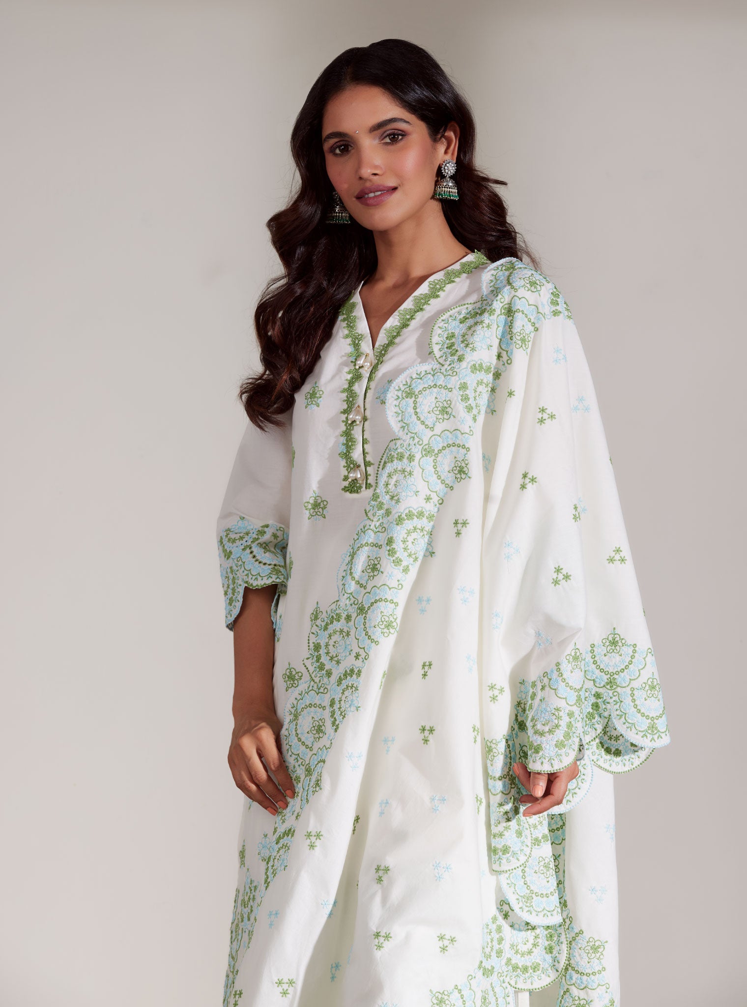 Aviana Supima Cotton White Kurta Set
