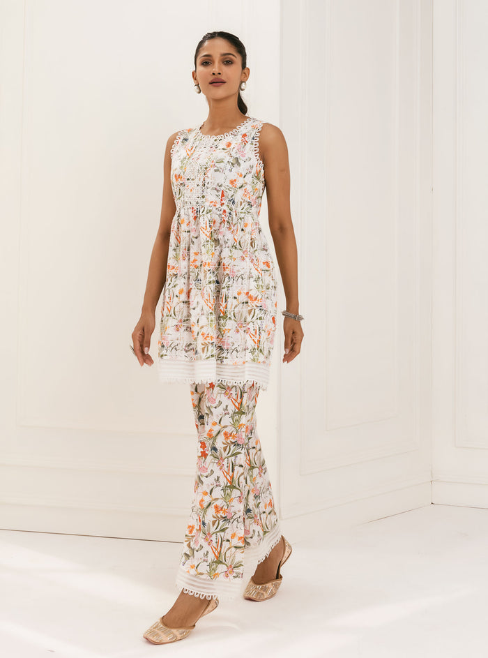 Mulmul Supima Cotton Elora White Kurta