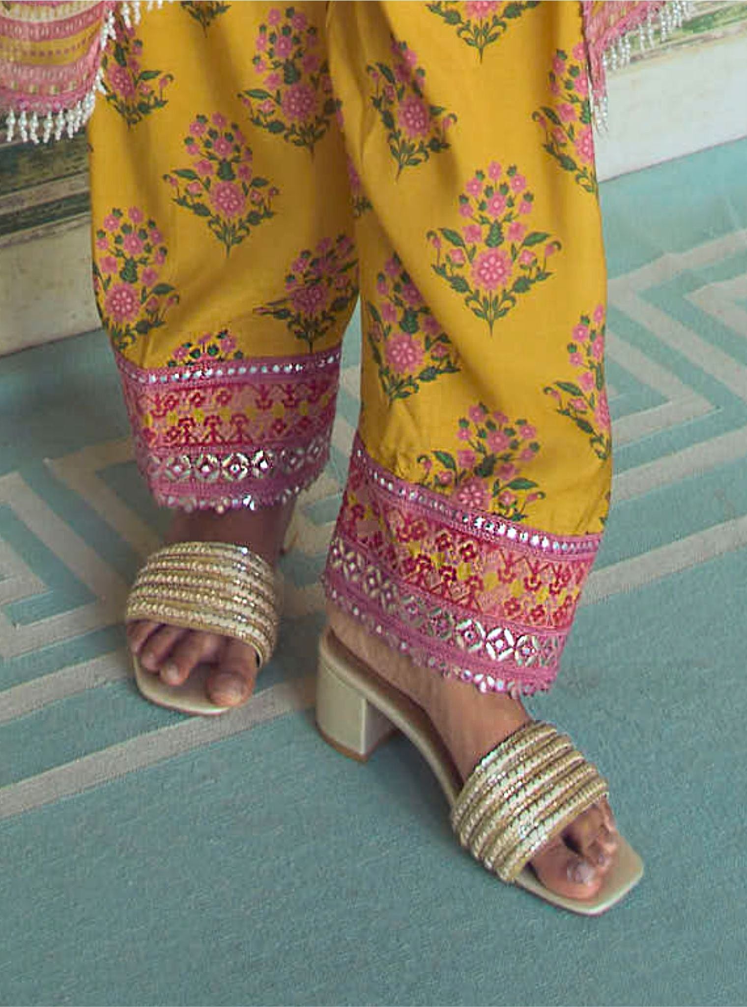 Hannah Off white Gold Vegan Block Heel