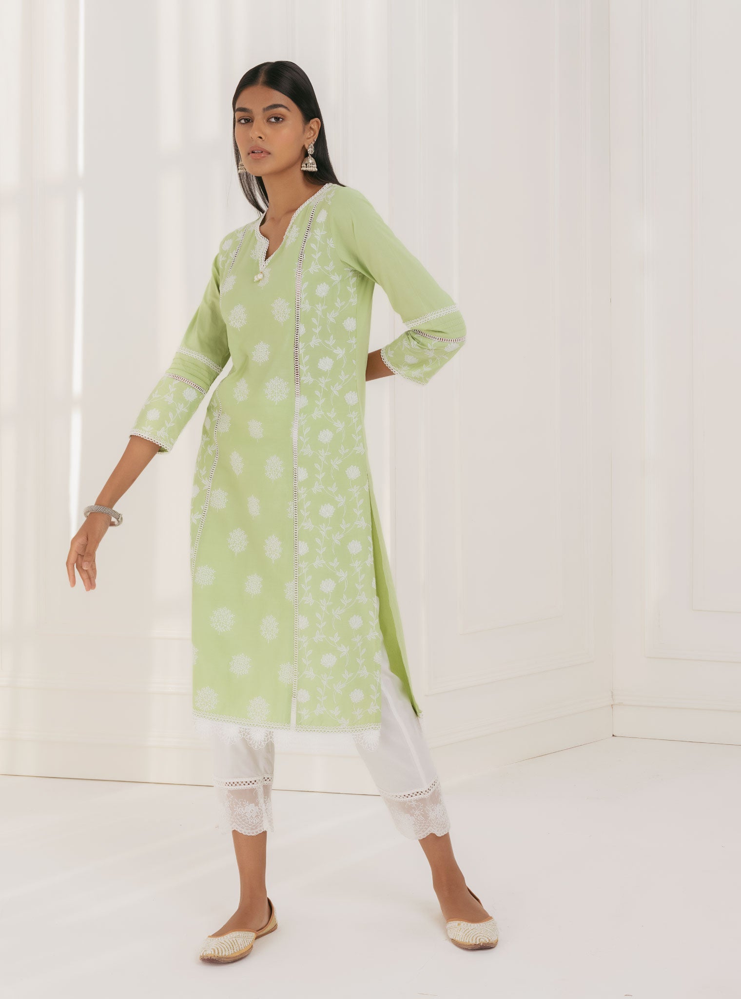 Mulmul Supima Cotton Kannur Green Kurta