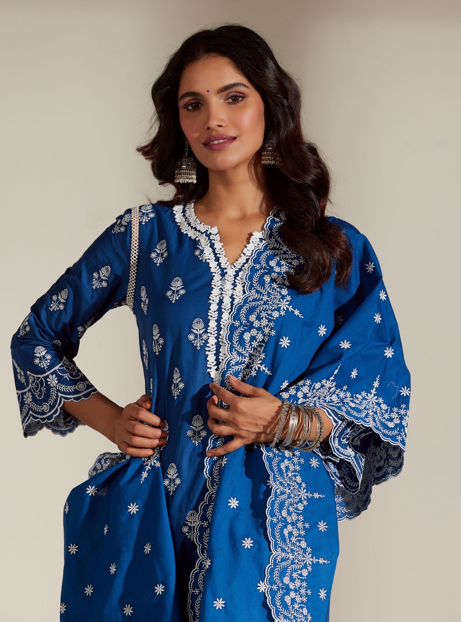 Mulmul Supima Cotton Aria Navy Dupatta